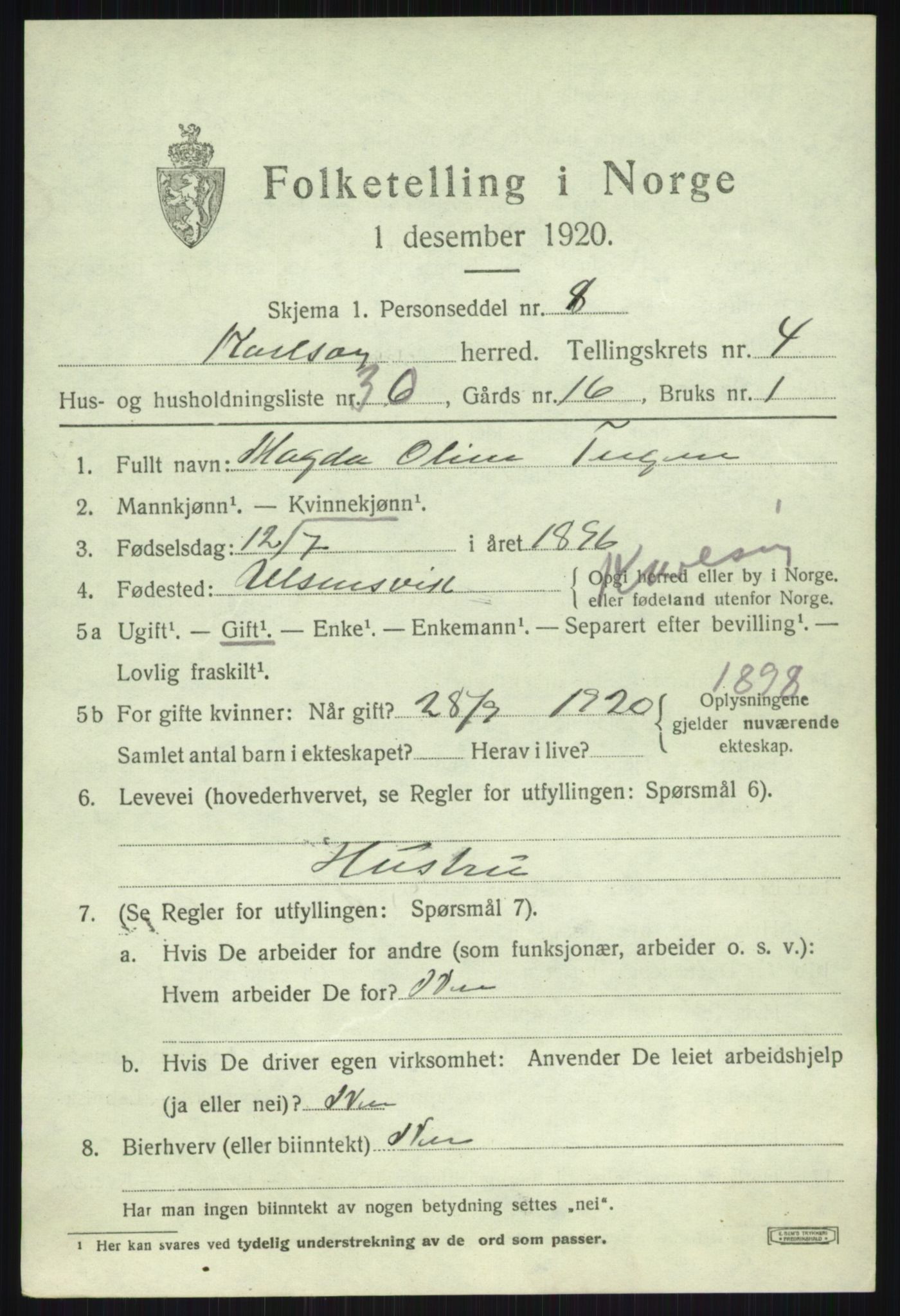 SATØ, 1920 census for Karlsøy, 1920, p. 2095