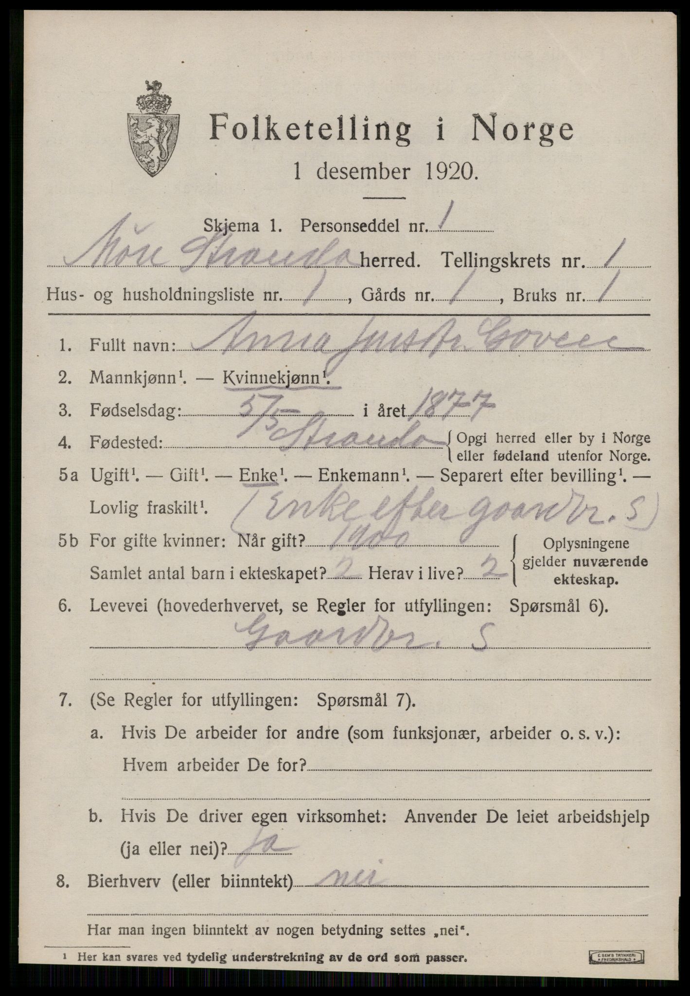 SAT, 1920 census for Stranda, 1920, p. 539