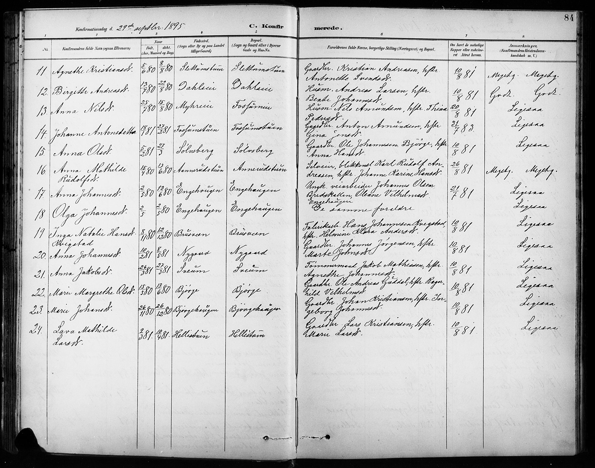 Vardal prestekontor, SAH/PREST-100/H/Ha/Hab/L0010: Parish register (copy) no. 10, 1895-1903, p. 84