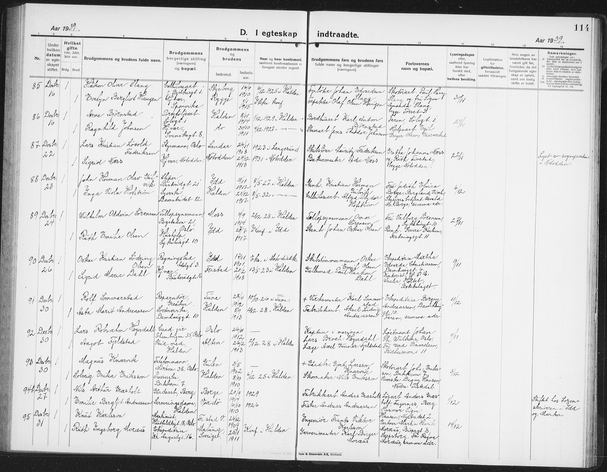 Halden prestekontor Kirkebøker, AV/SAO-A-10909/G/Ga/L0014: Parish register (copy) no. 14, 1925-1943, p. 114