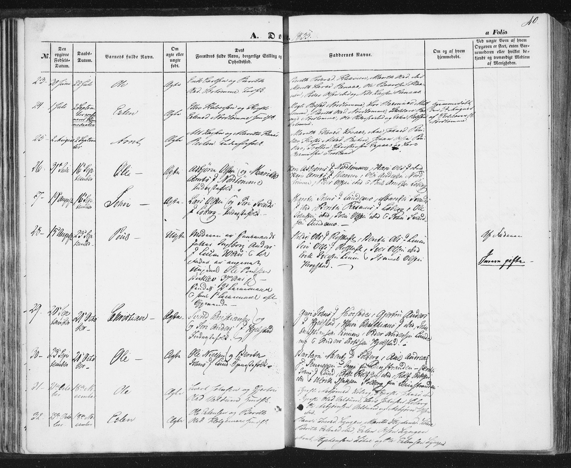 Ministerialprotokoller, klokkerbøker og fødselsregistre - Sør-Trøndelag, SAT/A-1456/692/L1103: Parish register (official) no. 692A03, 1849-1870, p. 40