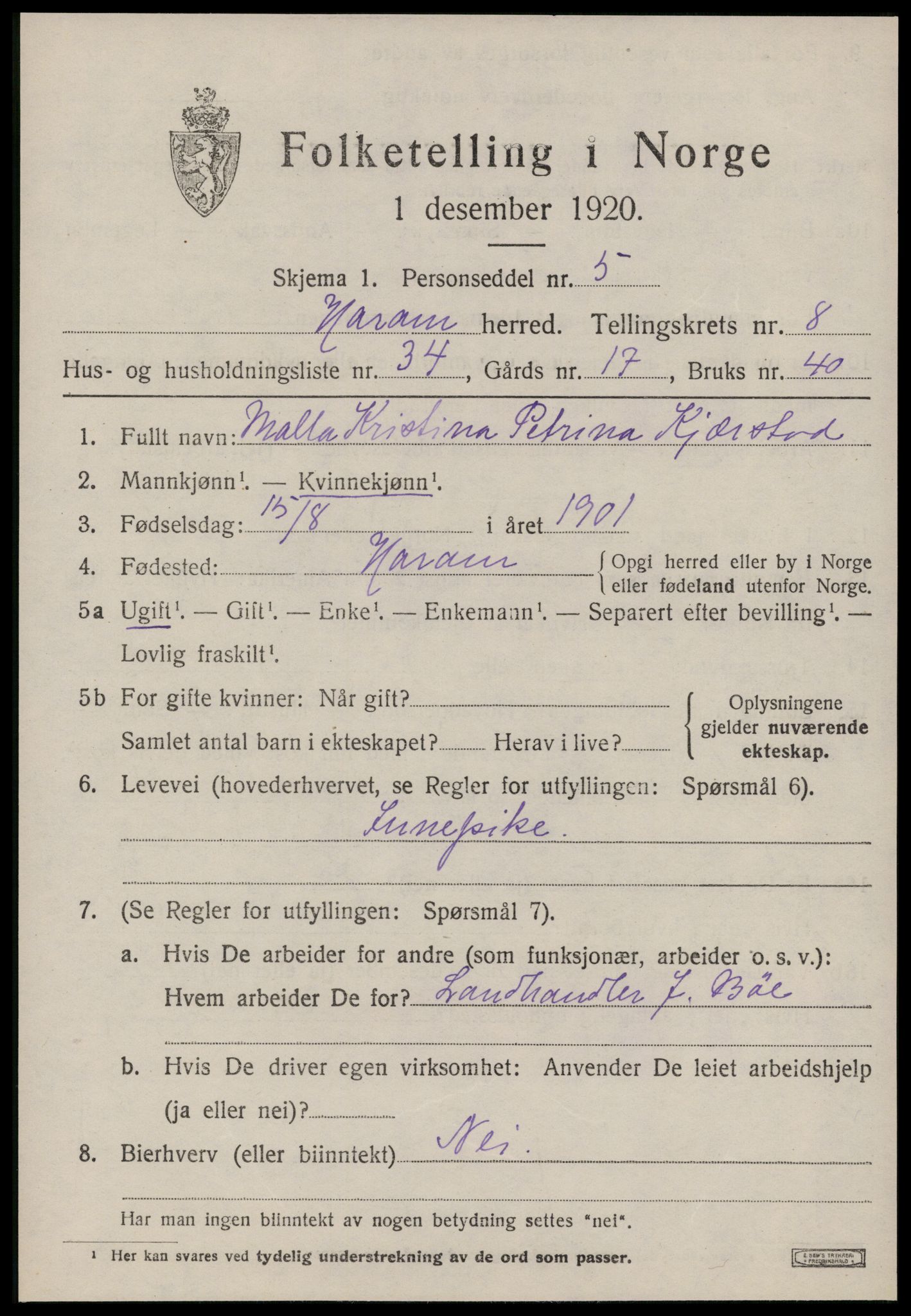 SAT, 1920 census for Haram, 1920, p. 5043