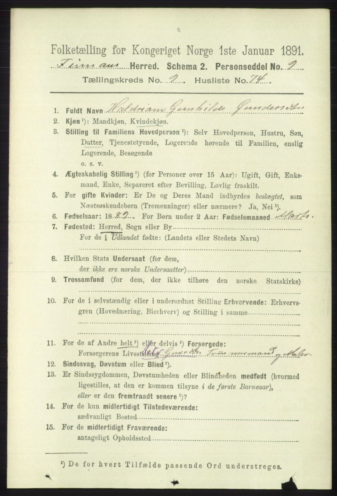 RA, 1891 census for 1218 Finnås, 1891, p. 4419