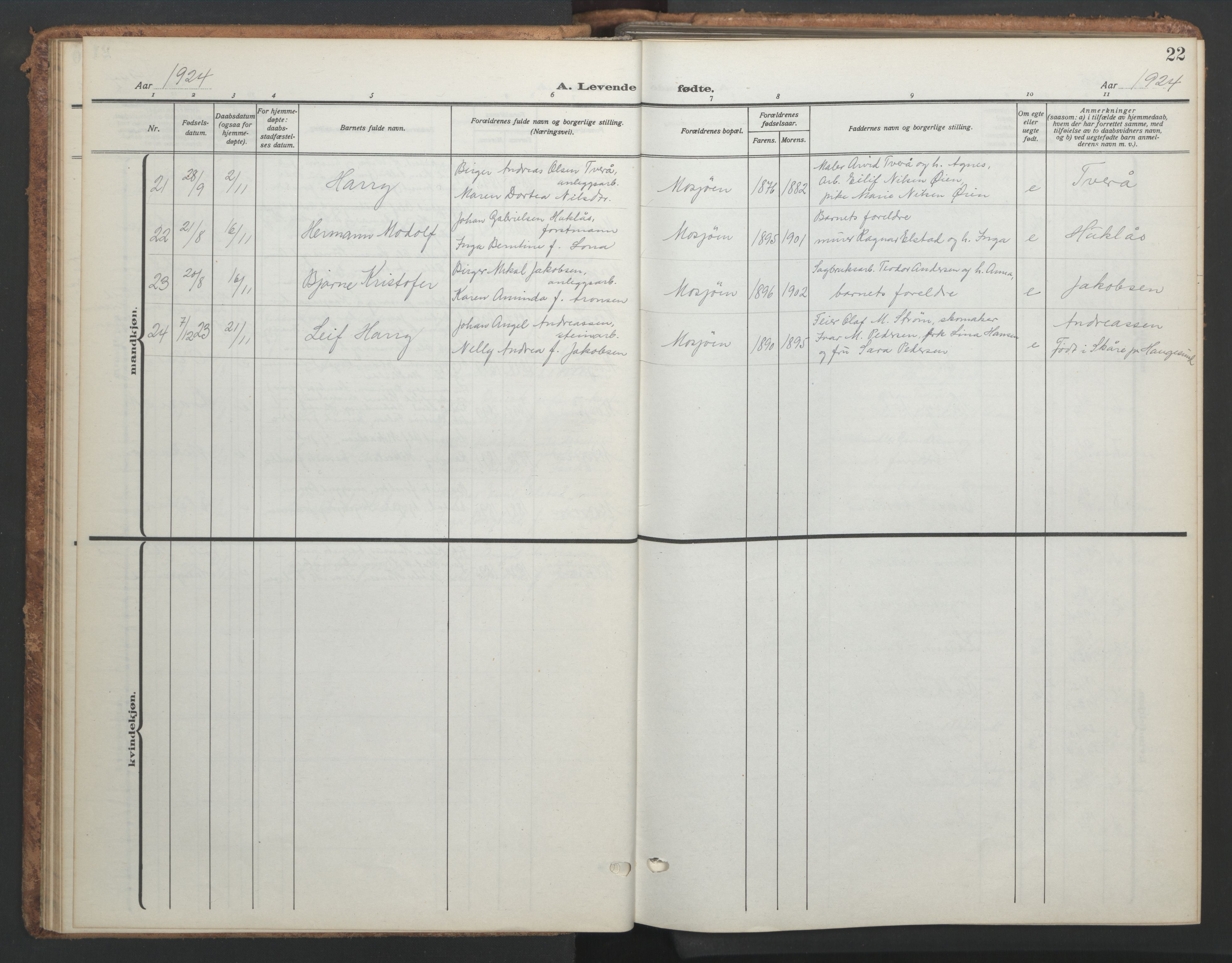 Ministerialprotokoller, klokkerbøker og fødselsregistre - Nordland, AV/SAT-A-1459/820/L0303: Parish register (copy) no. 820C05, 1917-1952, p. 22