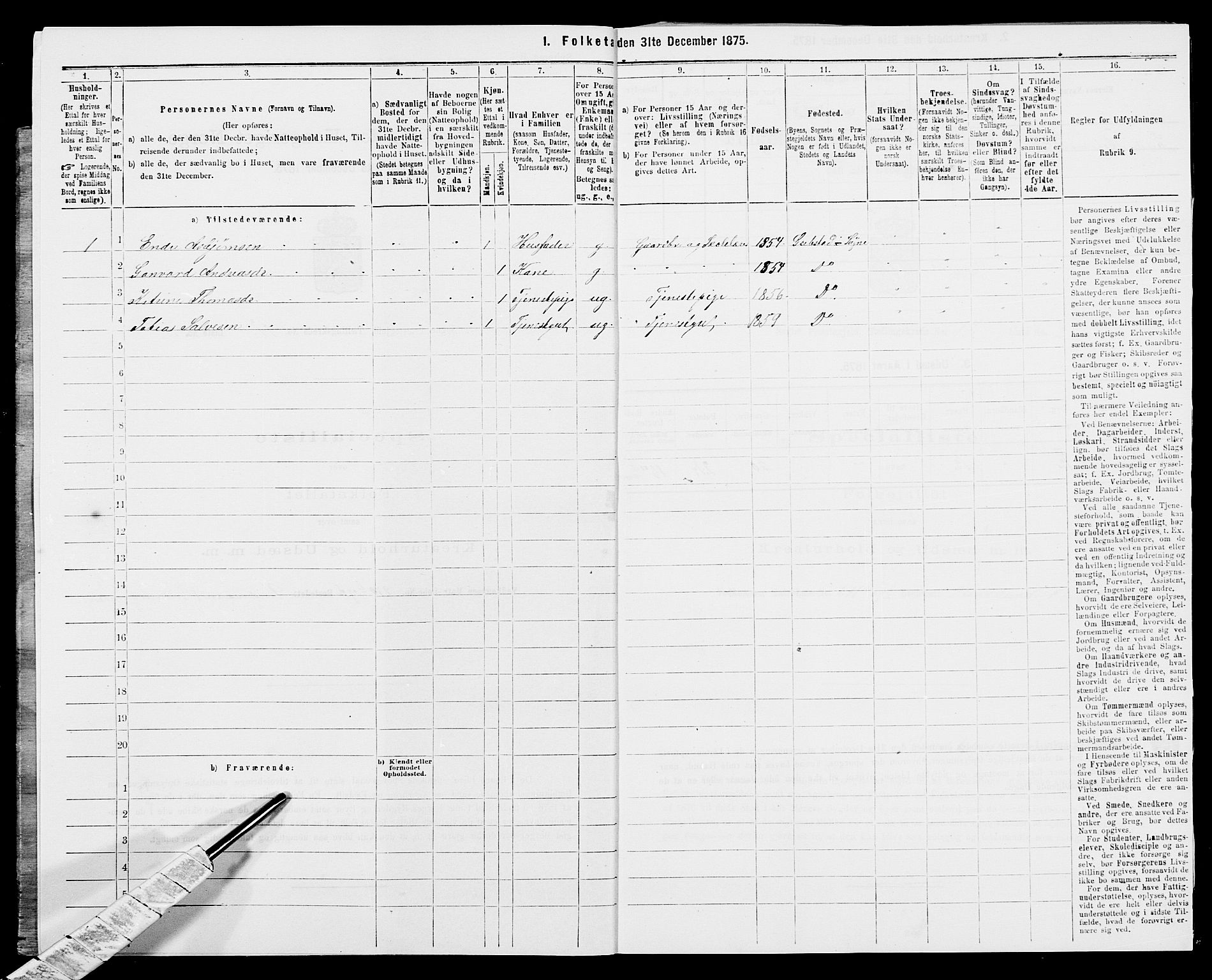 SAK, 1875 census for 1018P Søgne, 1875, p. 1343