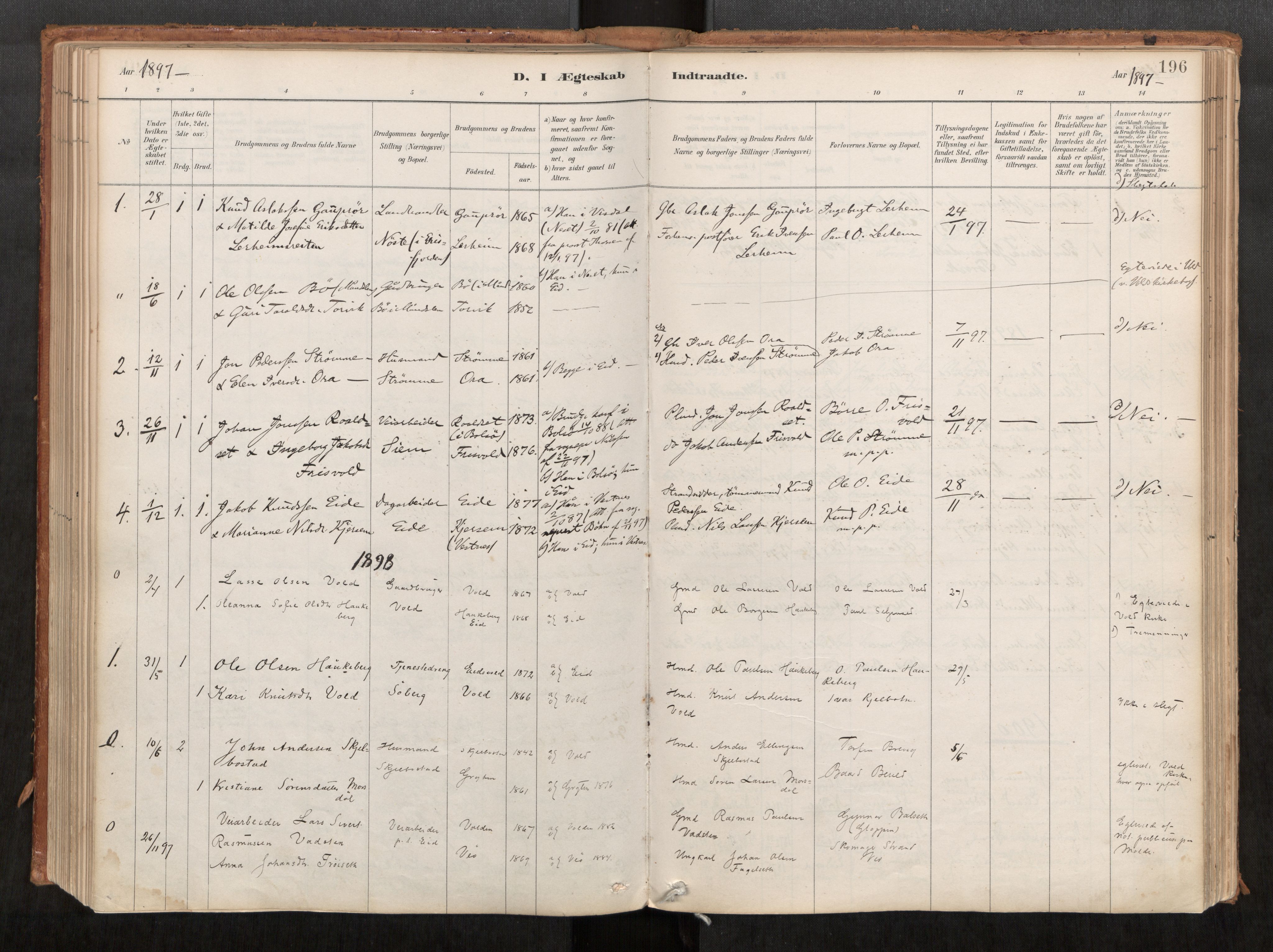 Ministerialprotokoller, klokkerbøker og fødselsregistre - Møre og Romsdal, AV/SAT-A-1454/542/L0553: Parish register (official) no. 542A03, 1885-1925, p. 196