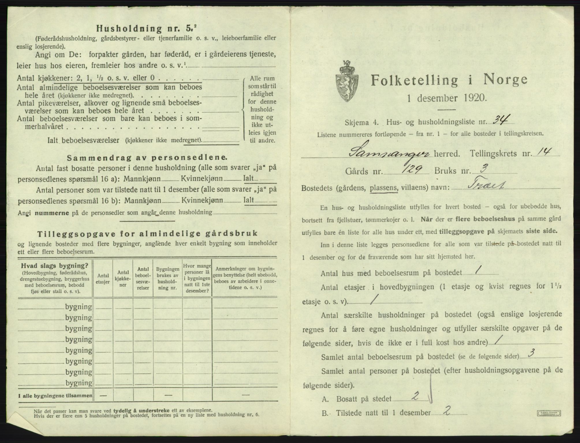 SAB, 1920 census for Samnanger, 1920, p. 847