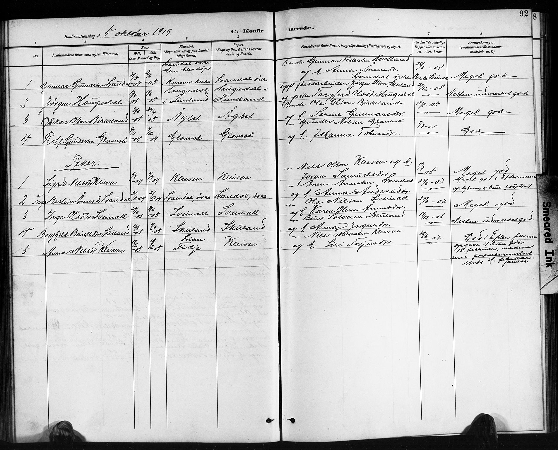 Holum sokneprestkontor, AV/SAK-1111-0022/F/Fb/Fbb/L0004: Parish register (copy) no. B 4, 1899-1920, p. 92