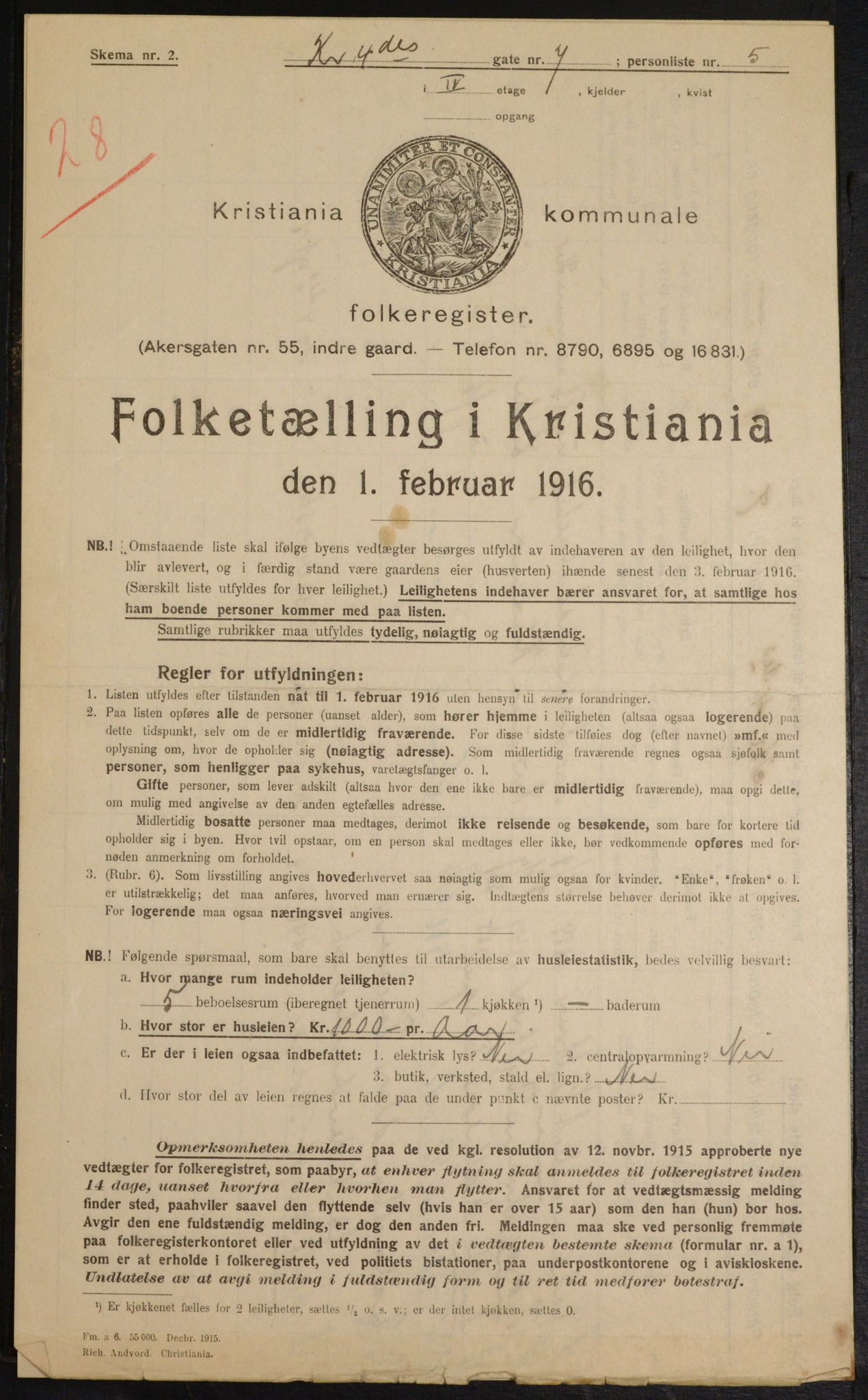 OBA, Municipal Census 1916 for Kristiania, 1916, p. 55373