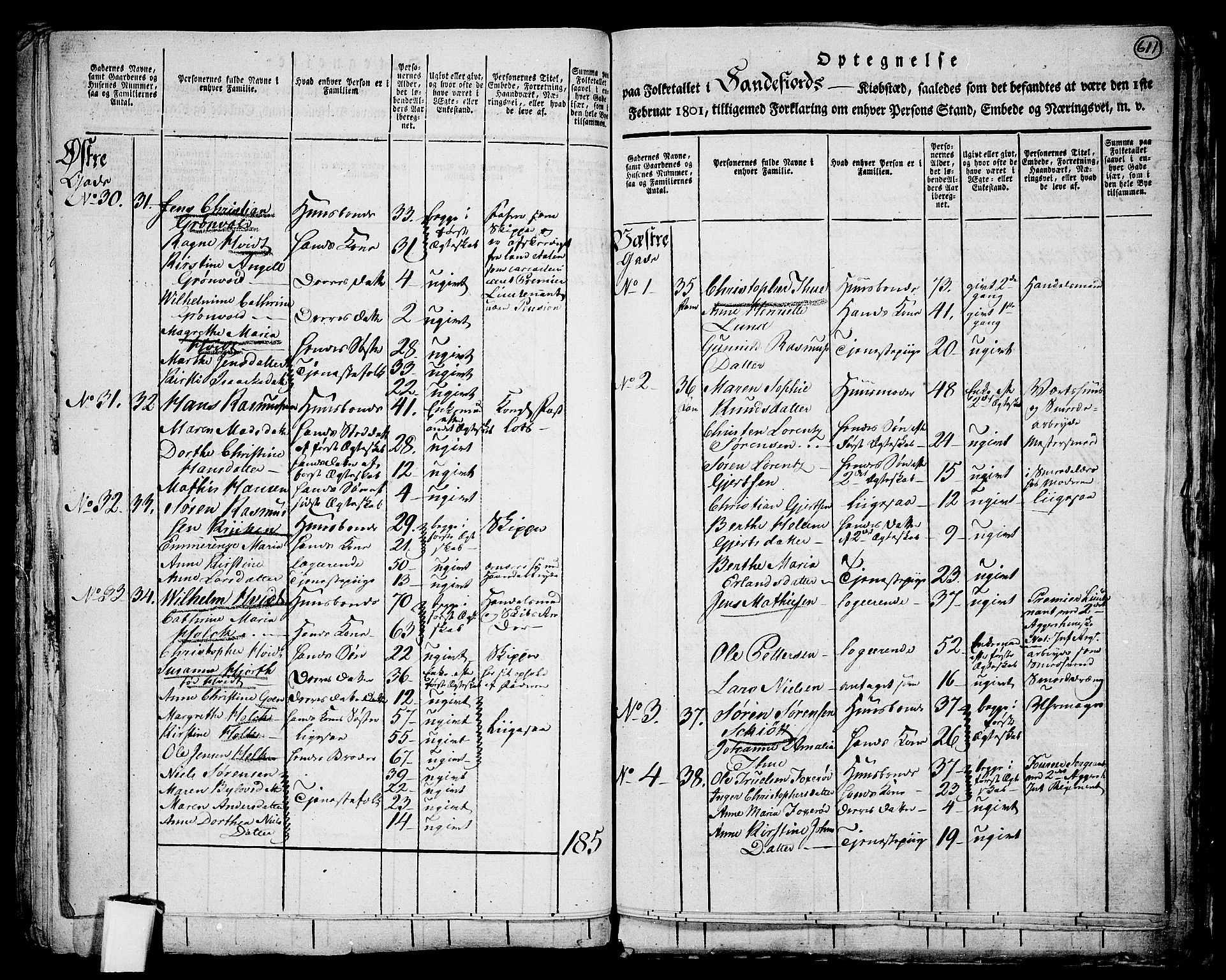 RA, 1801 census for 0724P Sandeherred, 1801, p. 610b-611a