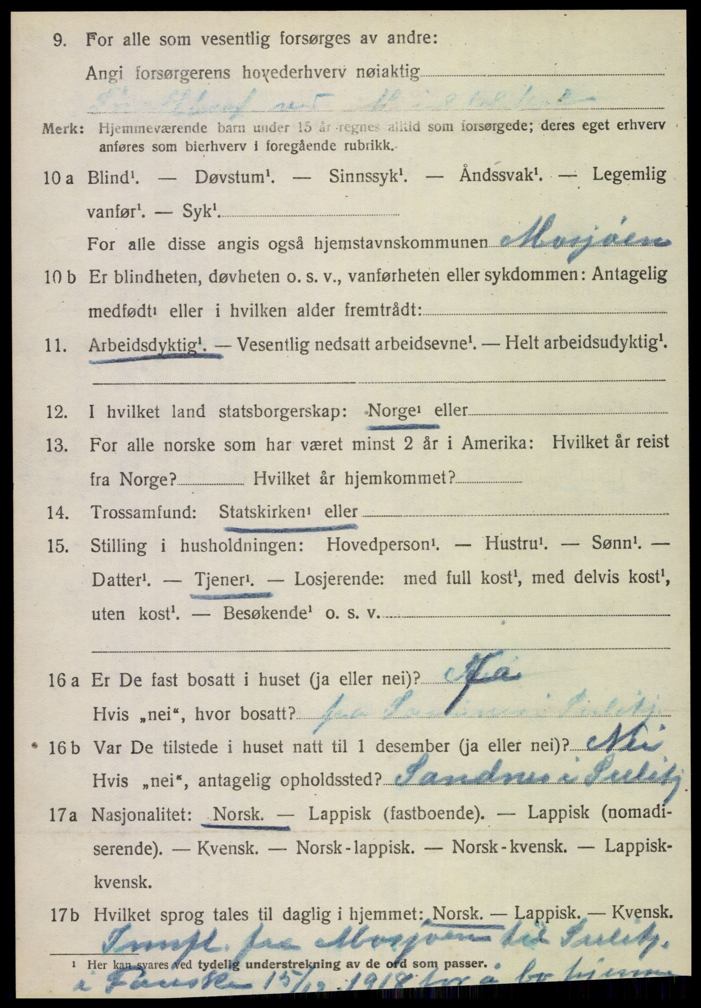 SAT, 1920 census for Fauske, 1920, p. 5449