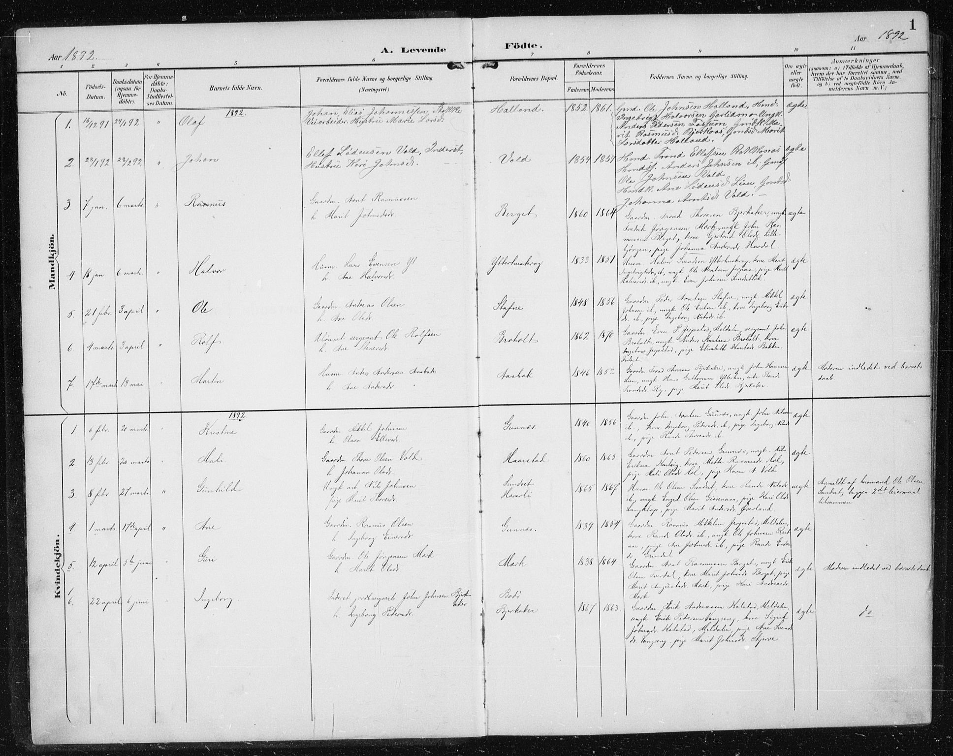 Ministerialprotokoller, klokkerbøker og fødselsregistre - Sør-Trøndelag, SAT/A-1456/674/L0876: Parish register (copy) no. 674C03, 1892-1912, p. 1