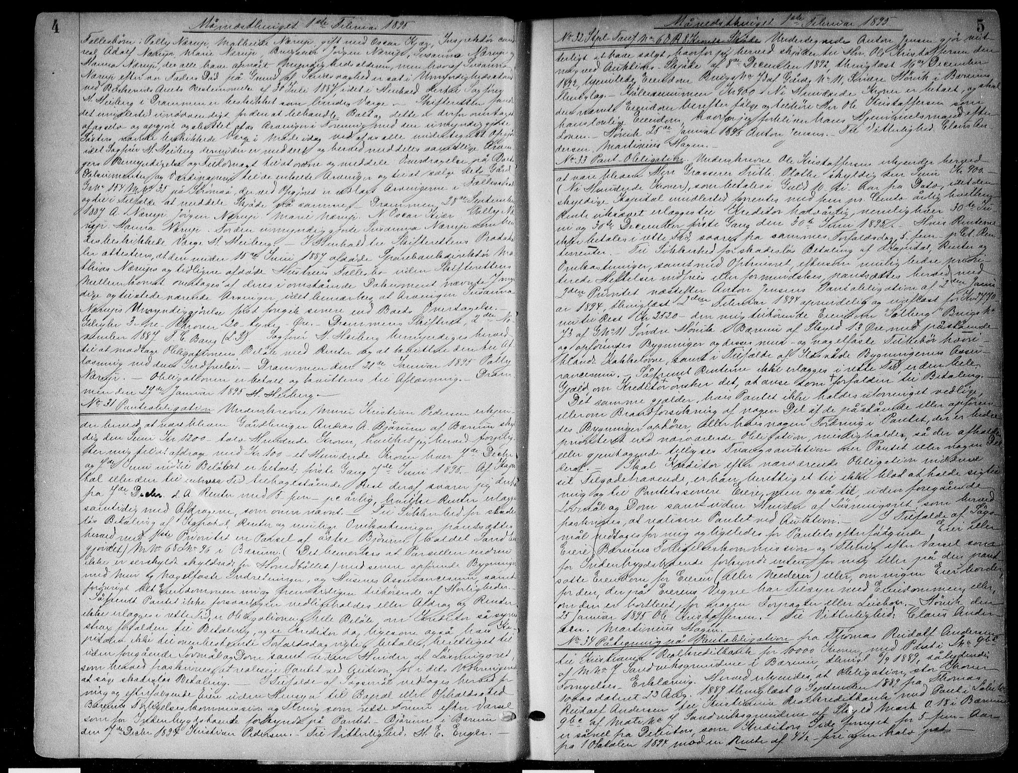 Aker sorenskriveri, AV/SAO-A-10895/G/Gb/Gba/L0033: Mortgage book no. I 33, 1895-1897, p. 4-5