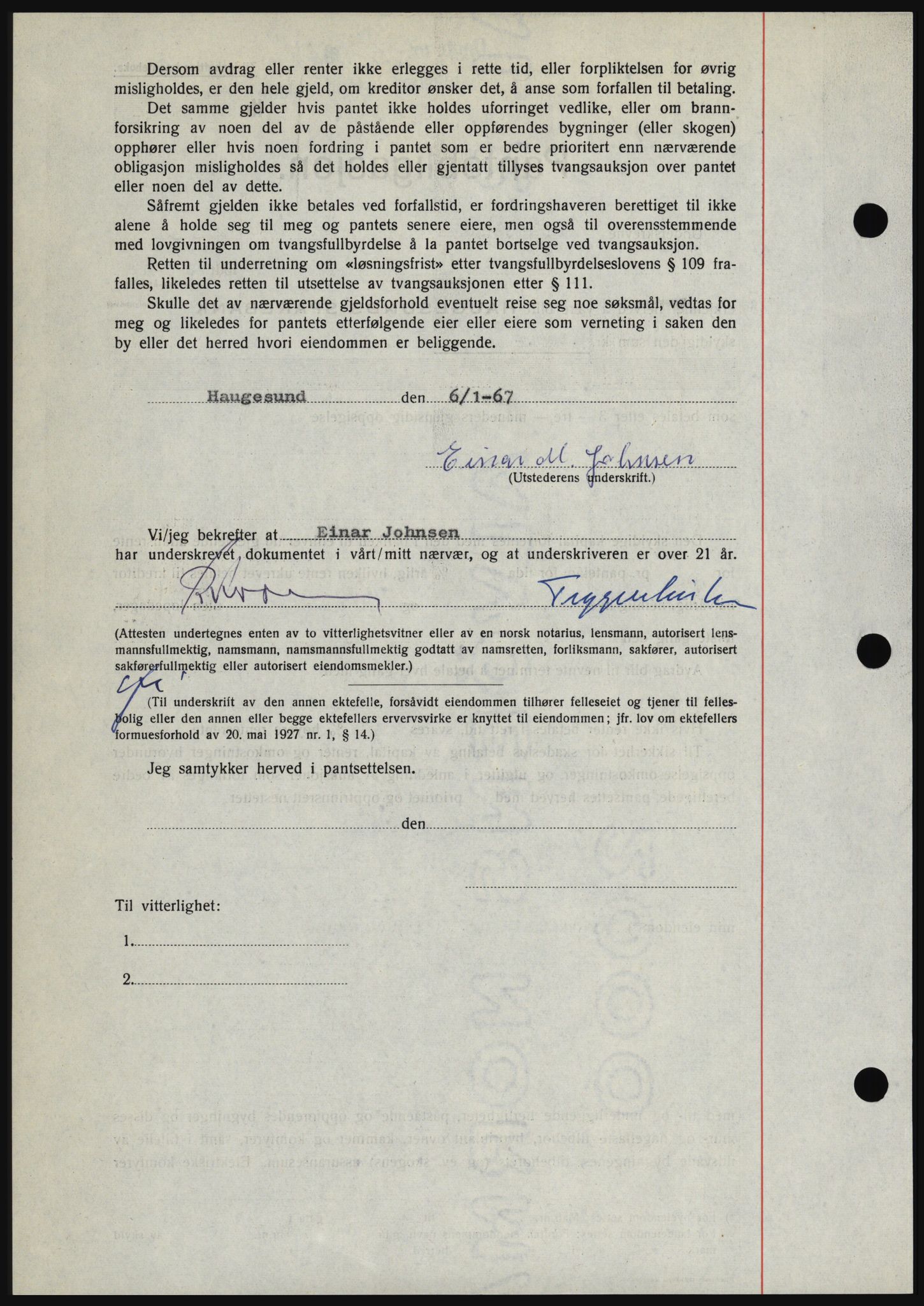 Haugesund tingrett, SAST/A-101415/01/II/IIC/L0056: Mortgage book no. B 56, 1966-1967, Diary no: : 53/1967
