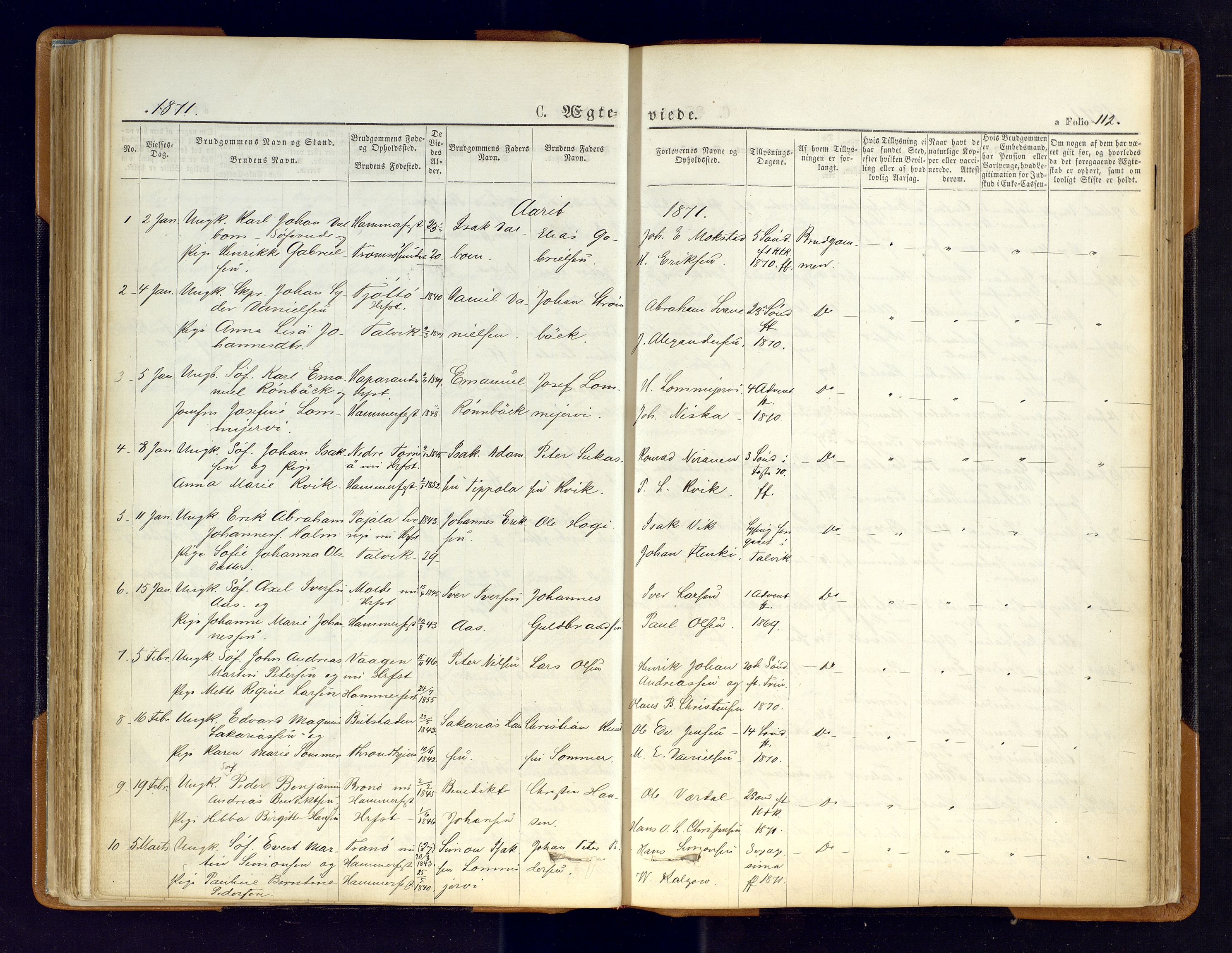 Hammerfest sokneprestkontor, AV/SATØ-S-1347/H/Ha/L0006.kirke: Parish register (official) no. 6, 1869-1877, p. 112