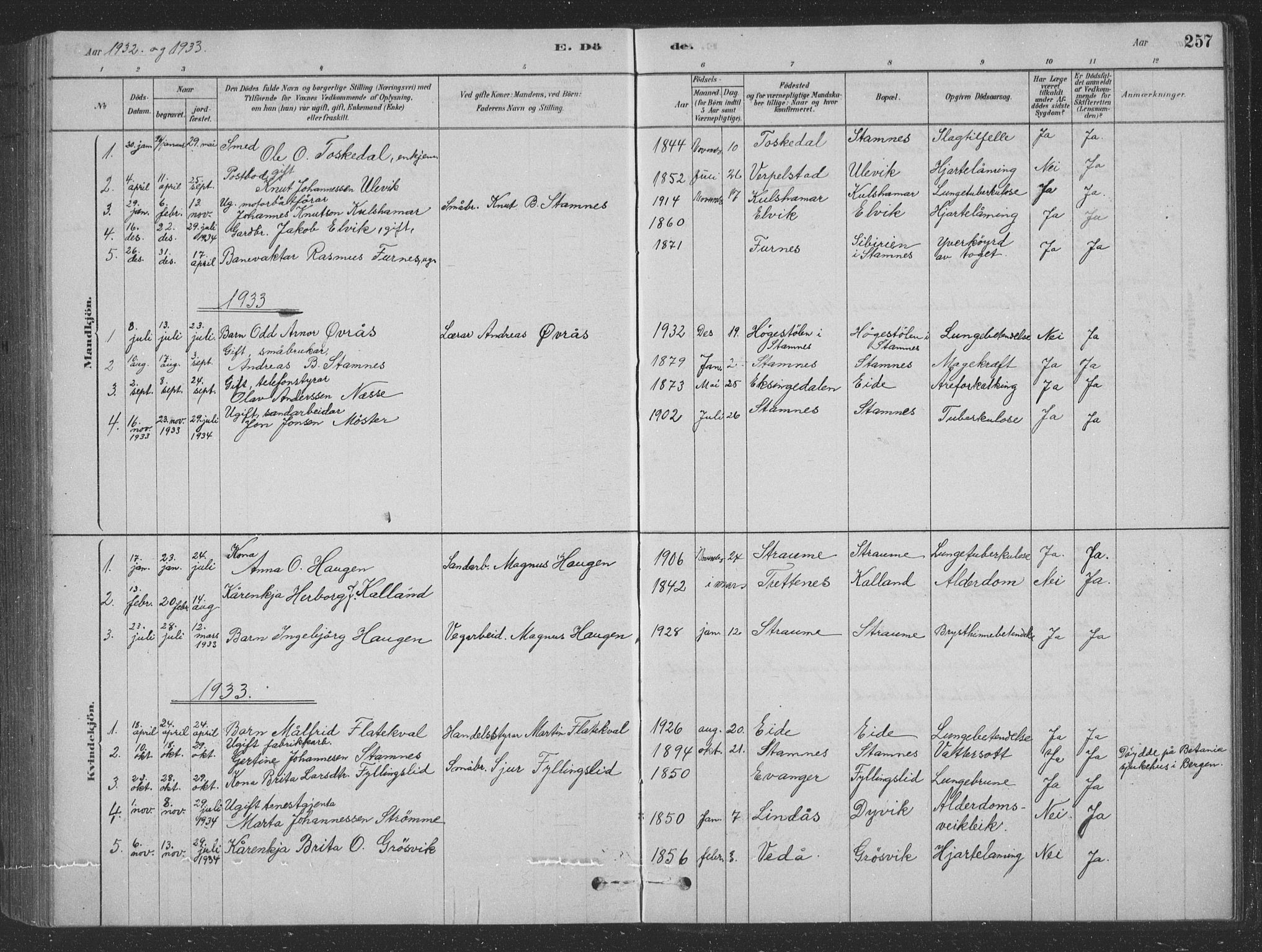 Vaksdal Sokneprestembete, AV/SAB-A-78901/H/Hab: Parish register (copy) no. D 1, 1878-1939, p. 257