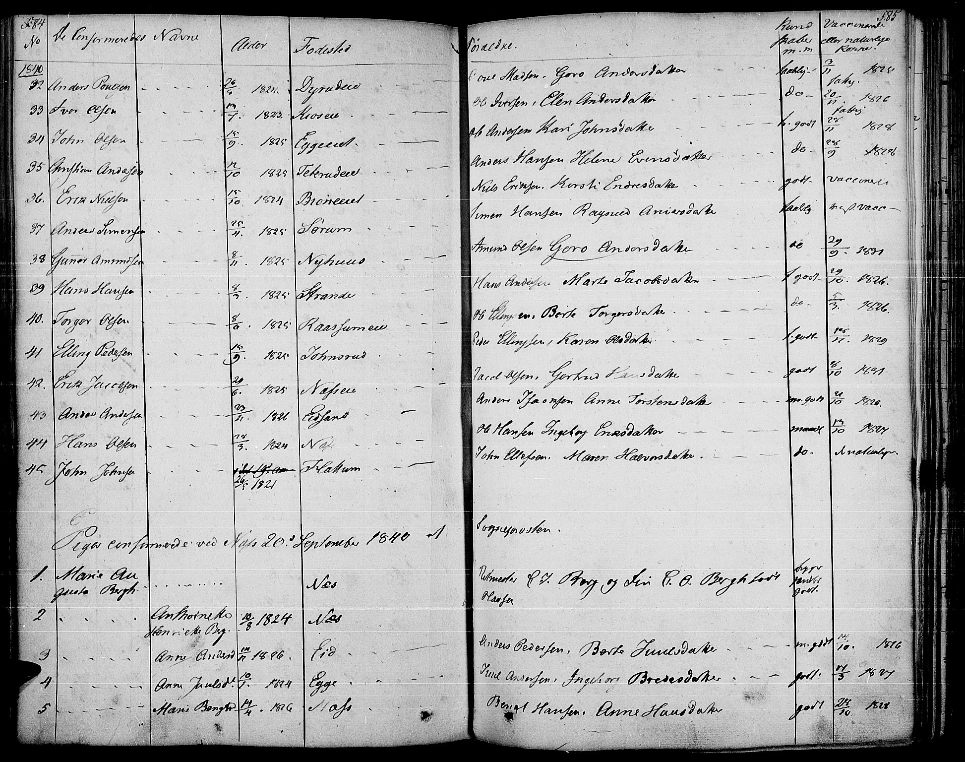 Gran prestekontor, AV/SAH-PREST-112/H/Ha/Haa/L0010: Parish register (official) no. 10, 1824-1842, p. 584-585