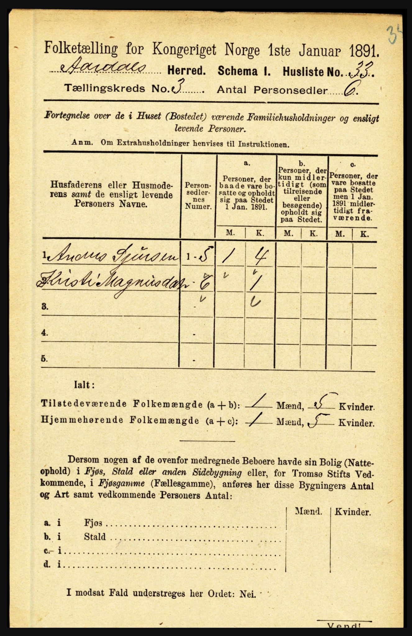 RA, 1891 census for 1424 Årdal, 1891, p. 397