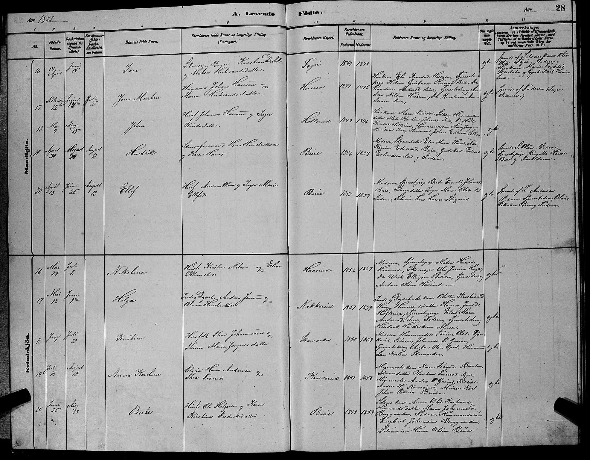 Hole kirkebøker, AV/SAKO-A-228/G/Gb/L0002: Parish register (copy) no. II 2, 1878-1889, p. 28