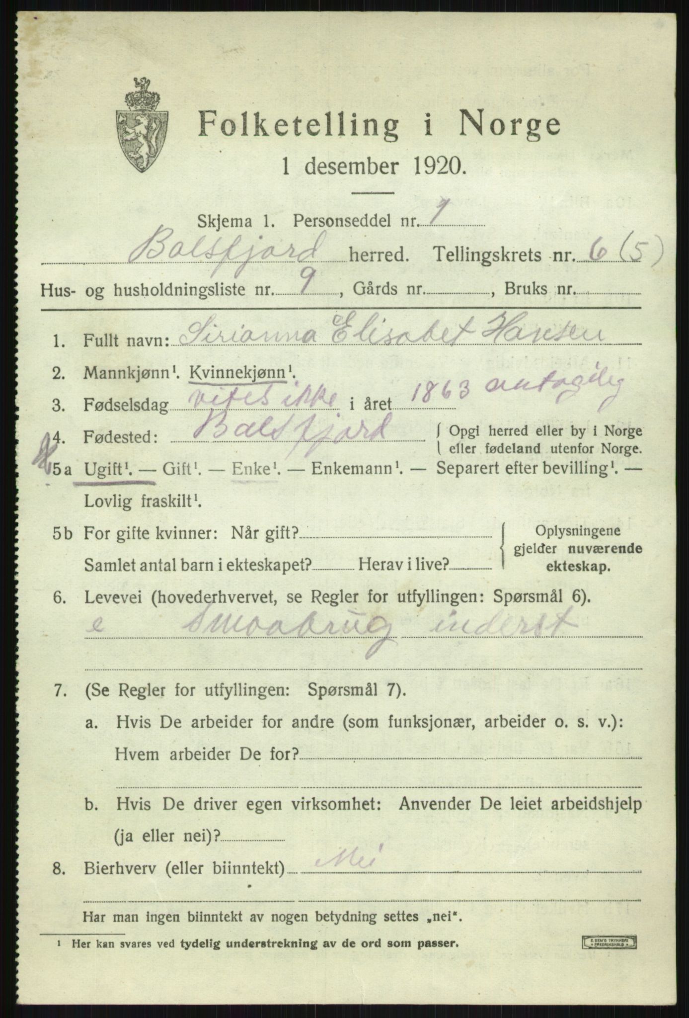 SATØ, 1920 census for Balsfjord, 1920, p. 3838