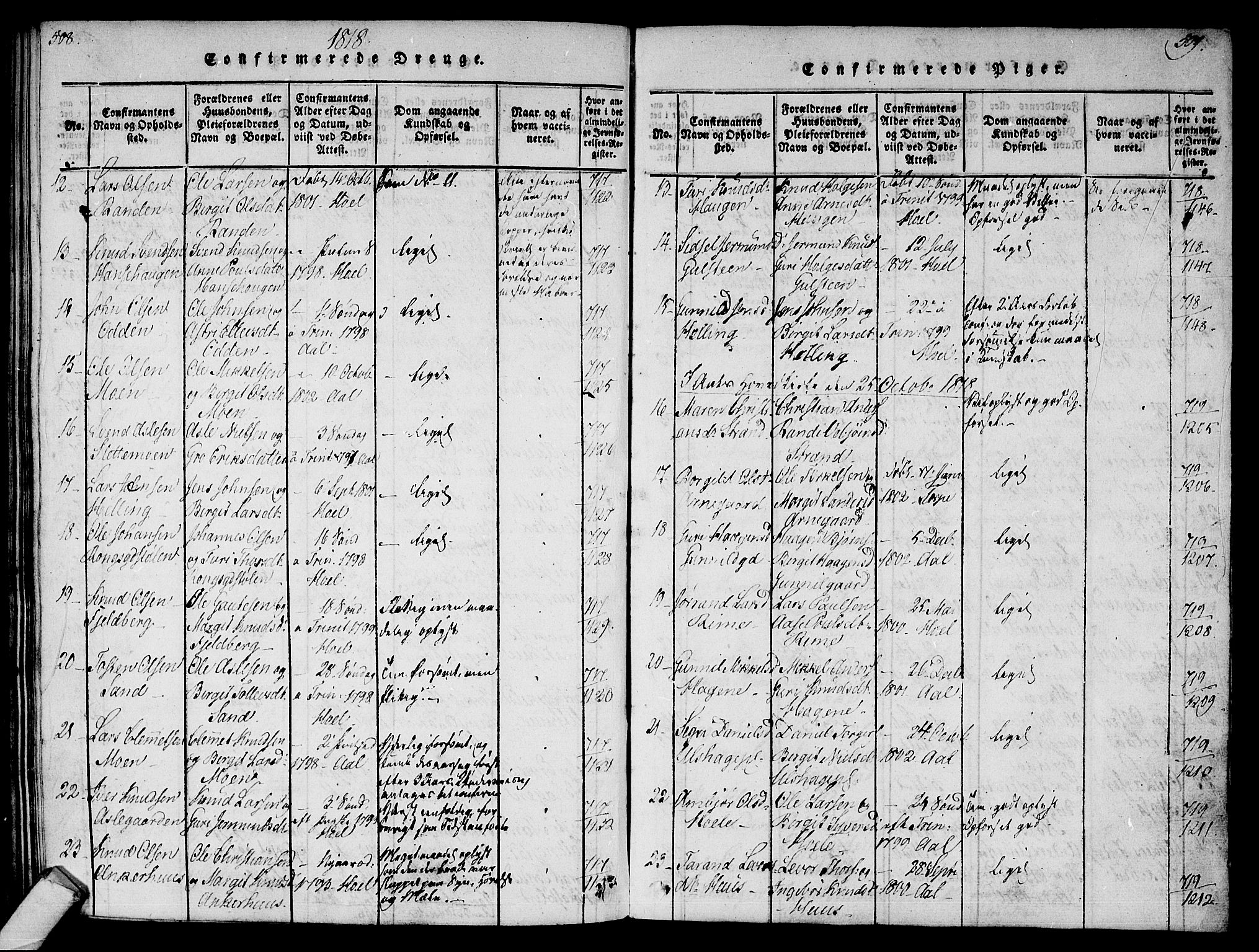 Ål kirkebøker, AV/SAKO-A-249/F/Fa/L0004: Parish register (official) no. I 4, 1815-1825, p. 508-509