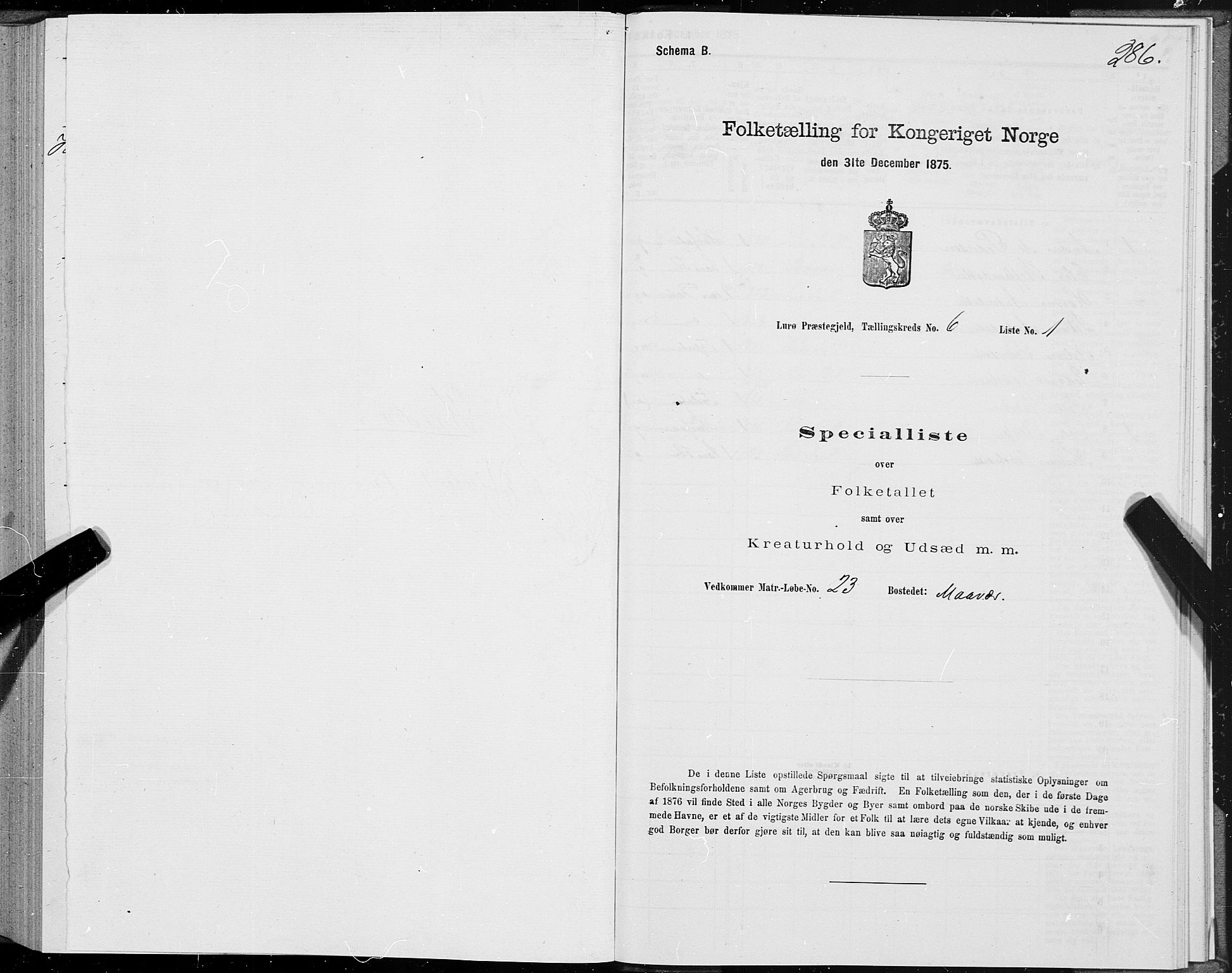 SAT, 1875 census for 1834P Lurøy, 1875, p. 3287