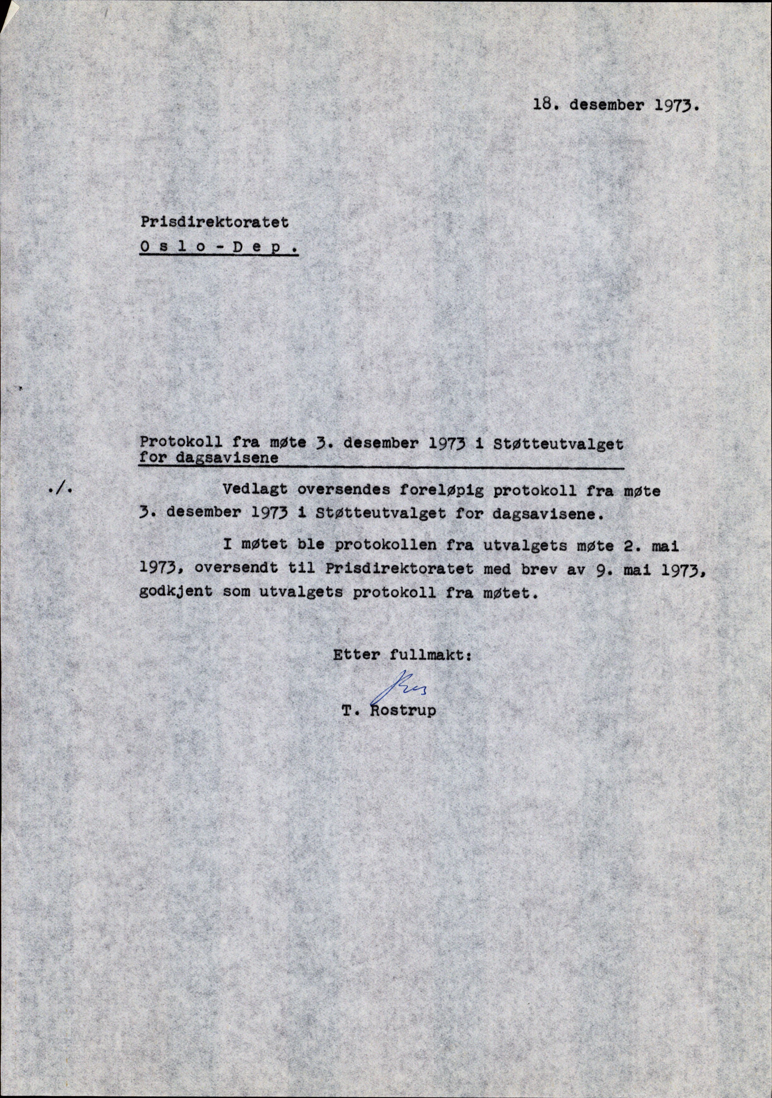 Støtteutvalget for dagsavisene, AV/RA-S-6927/D/Da/L0001/0006: Sakarkiv / Støtteutvalget for dagsavisene. Korrespondanse med Prisdirektoratet, 1969-1974