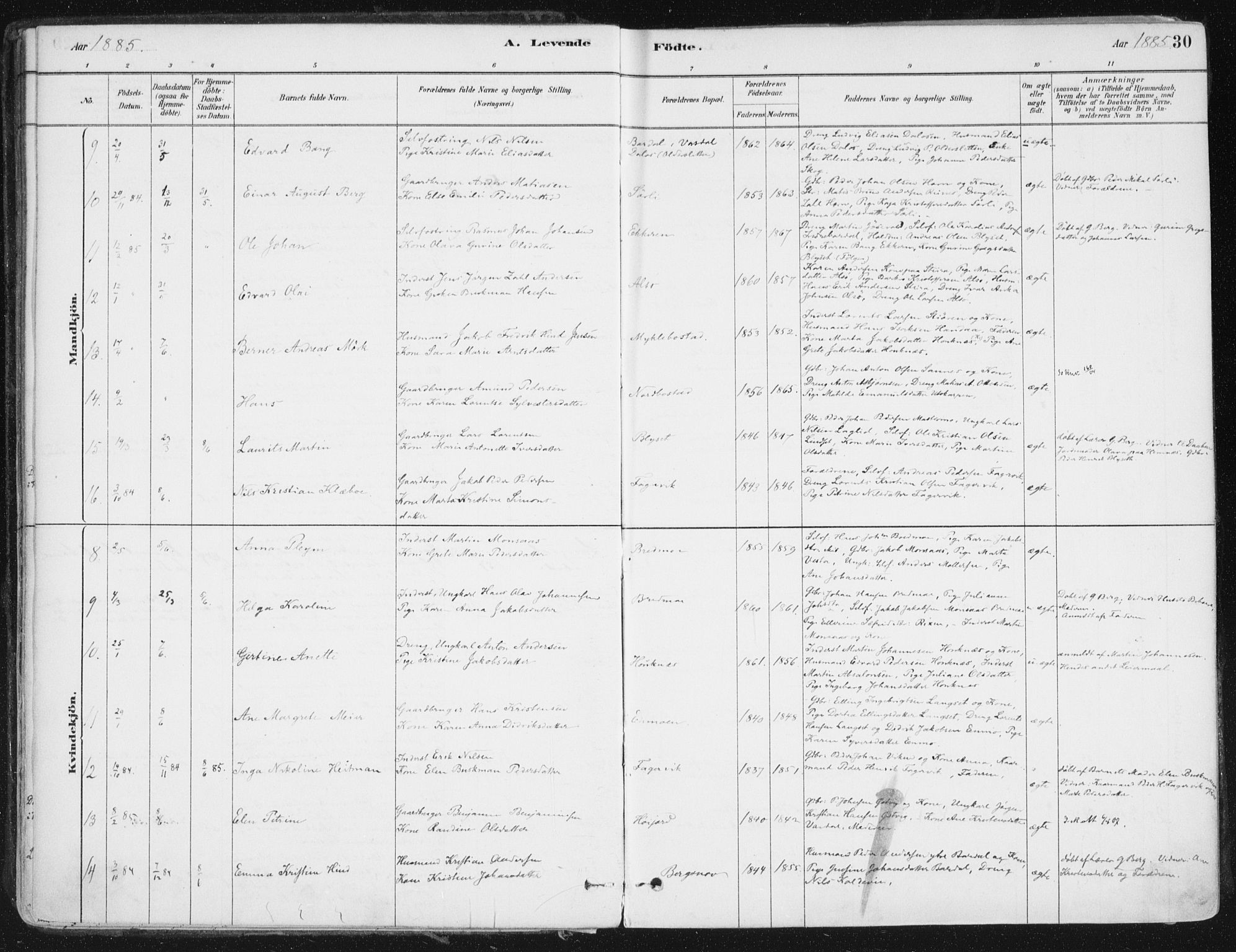 Ministerialprotokoller, klokkerbøker og fødselsregistre - Nordland, AV/SAT-A-1459/838/L0552: Parish register (official) no. 838A10, 1880-1910, p. 30