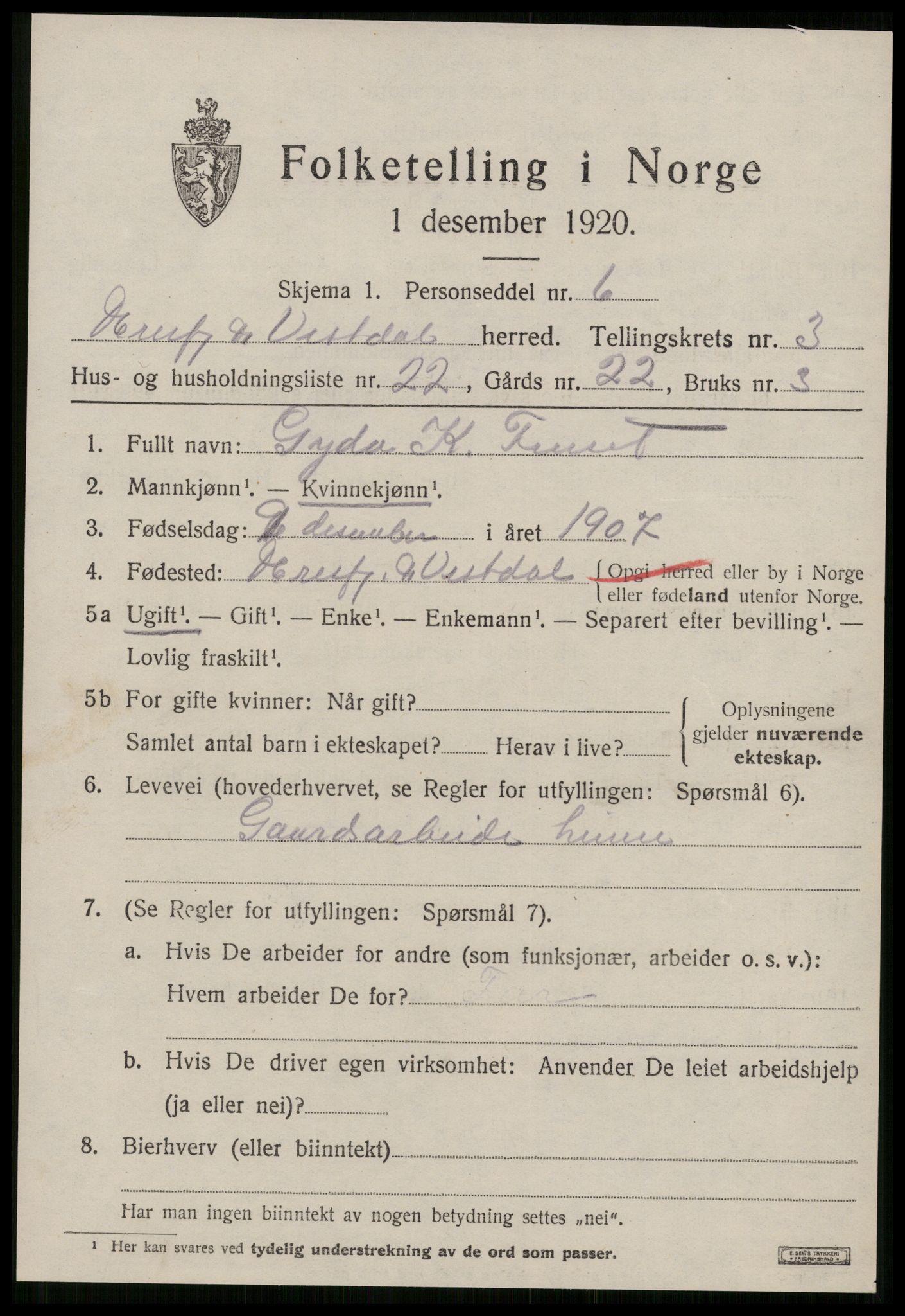 SAT, 1920 census for Eresfjord og Vistdal, 1920, p. 1975