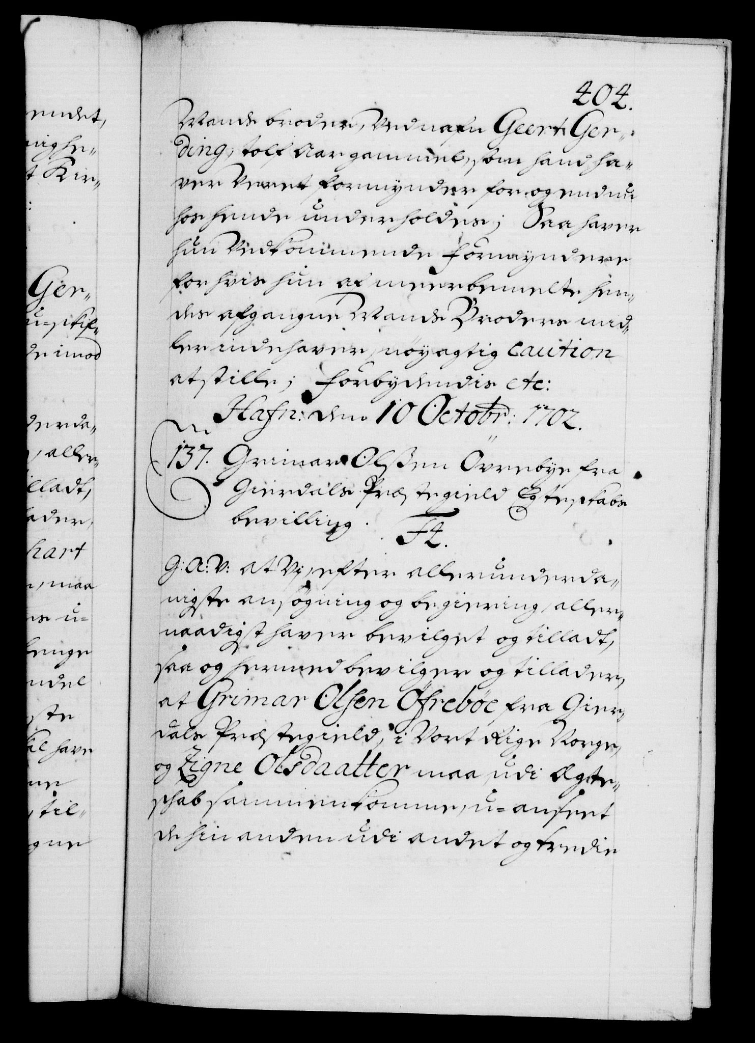 Danske Kanselli 1572-1799, AV/RA-EA-3023/F/Fc/Fca/Fcaa/L0018: Norske registre, 1699-1703, p. 404a