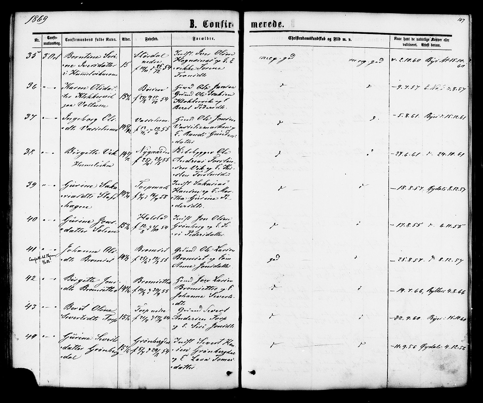 Ministerialprotokoller, klokkerbøker og fødselsregistre - Sør-Trøndelag, AV/SAT-A-1456/616/L0409: Parish register (official) no. 616A06, 1865-1877, p. 107