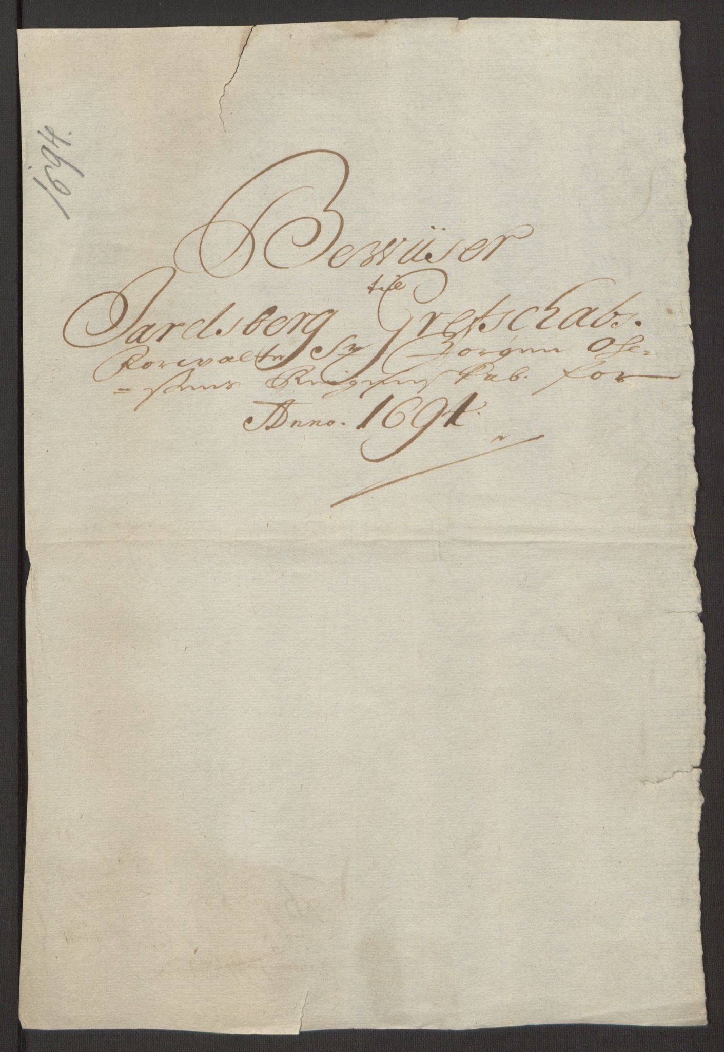 Rentekammeret inntil 1814, Reviderte regnskaper, Fogderegnskap, RA/EA-4092/R32/L1867: Fogderegnskap Jarlsberg grevskap, 1694-1696, p. 76