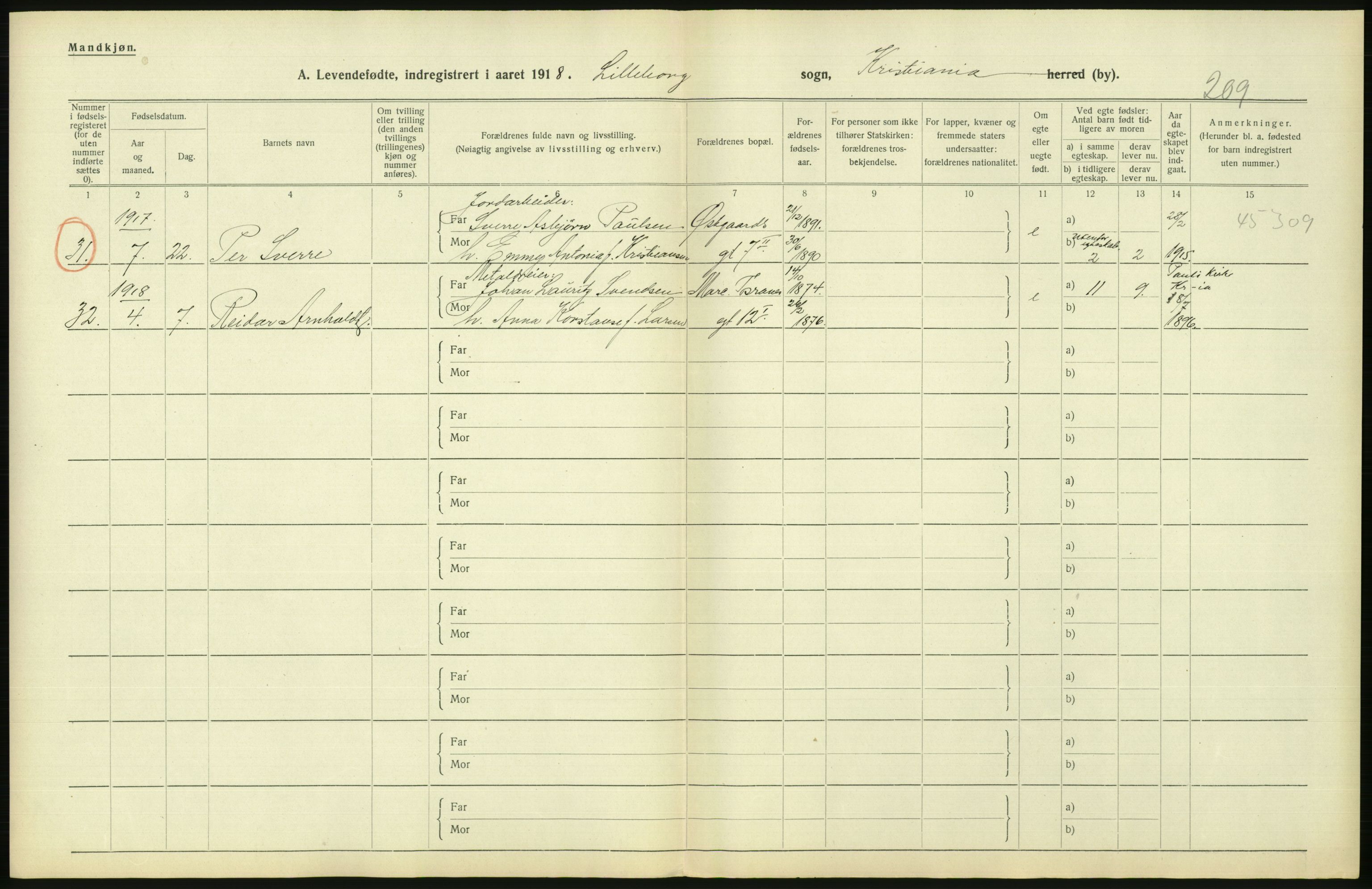 Statistisk sentralbyrå, Sosiodemografiske emner, Befolkning, AV/RA-S-2228/D/Df/Dfb/Dfbh/L0008: Kristiania: Levendefødte menn og kvinner., 1918, p. 864