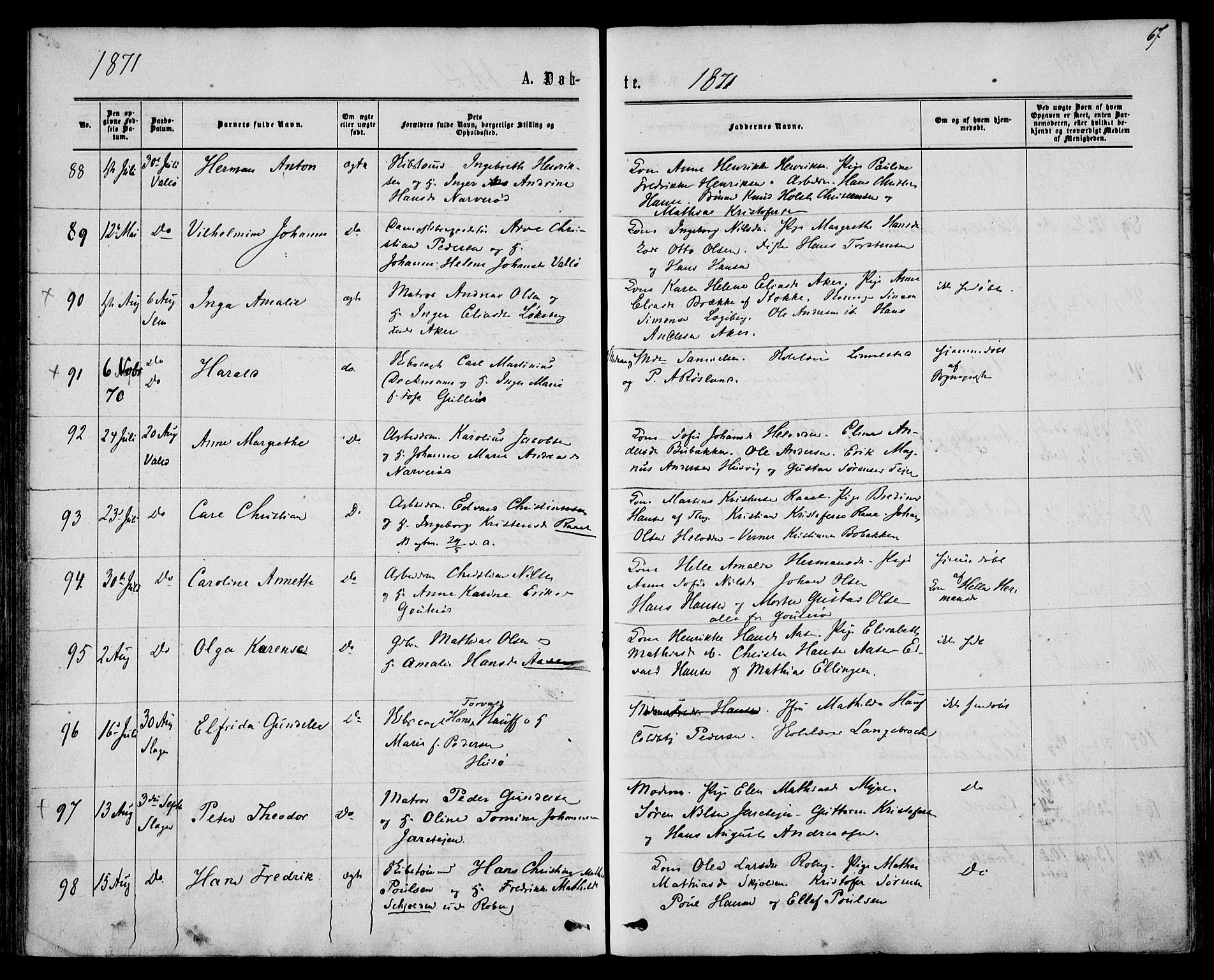 Sem kirkebøker, AV/SAKO-A-5/F/Fa/L0008: Parish register (official) no. I 8, 1866-1873, p. 67