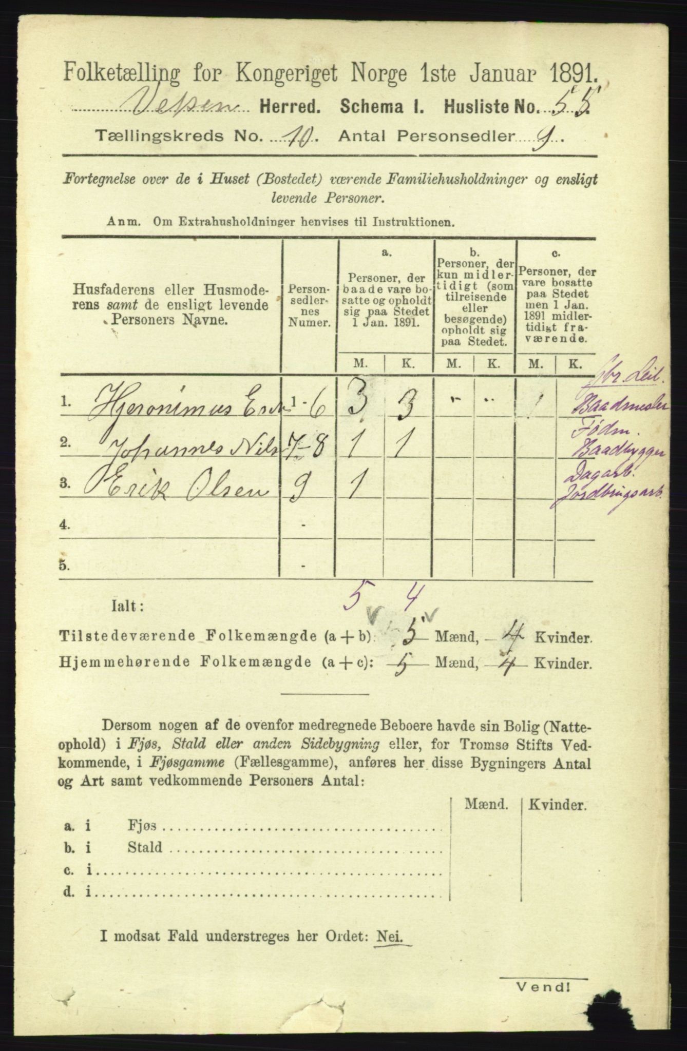 RA, 1891 census for 1824 Vefsn, 1891, p. 5190