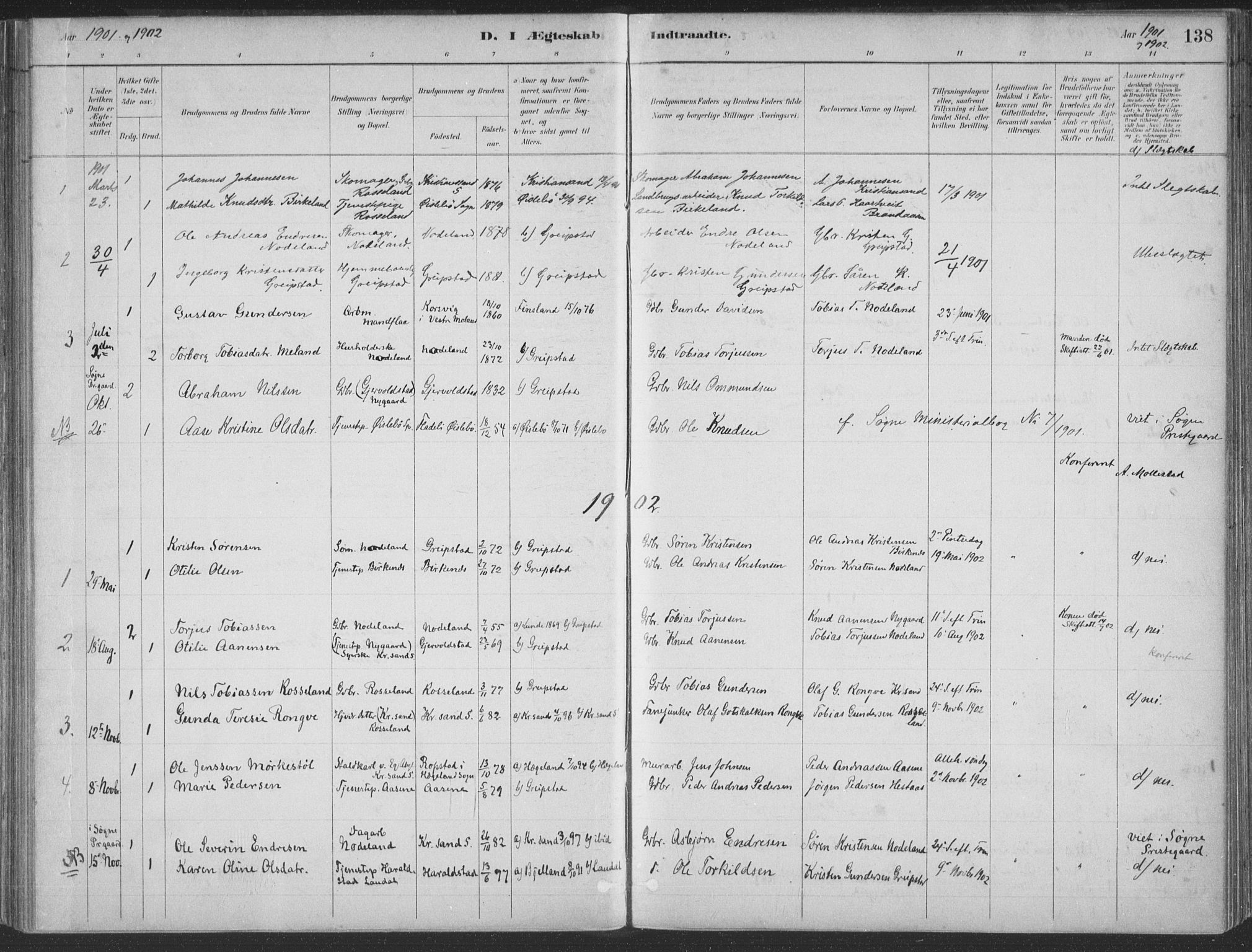 Søgne sokneprestkontor, SAK/1111-0037/F/Fa/Faa/L0003: Parish register (official) no. A 3, 1883-1910, p. 138