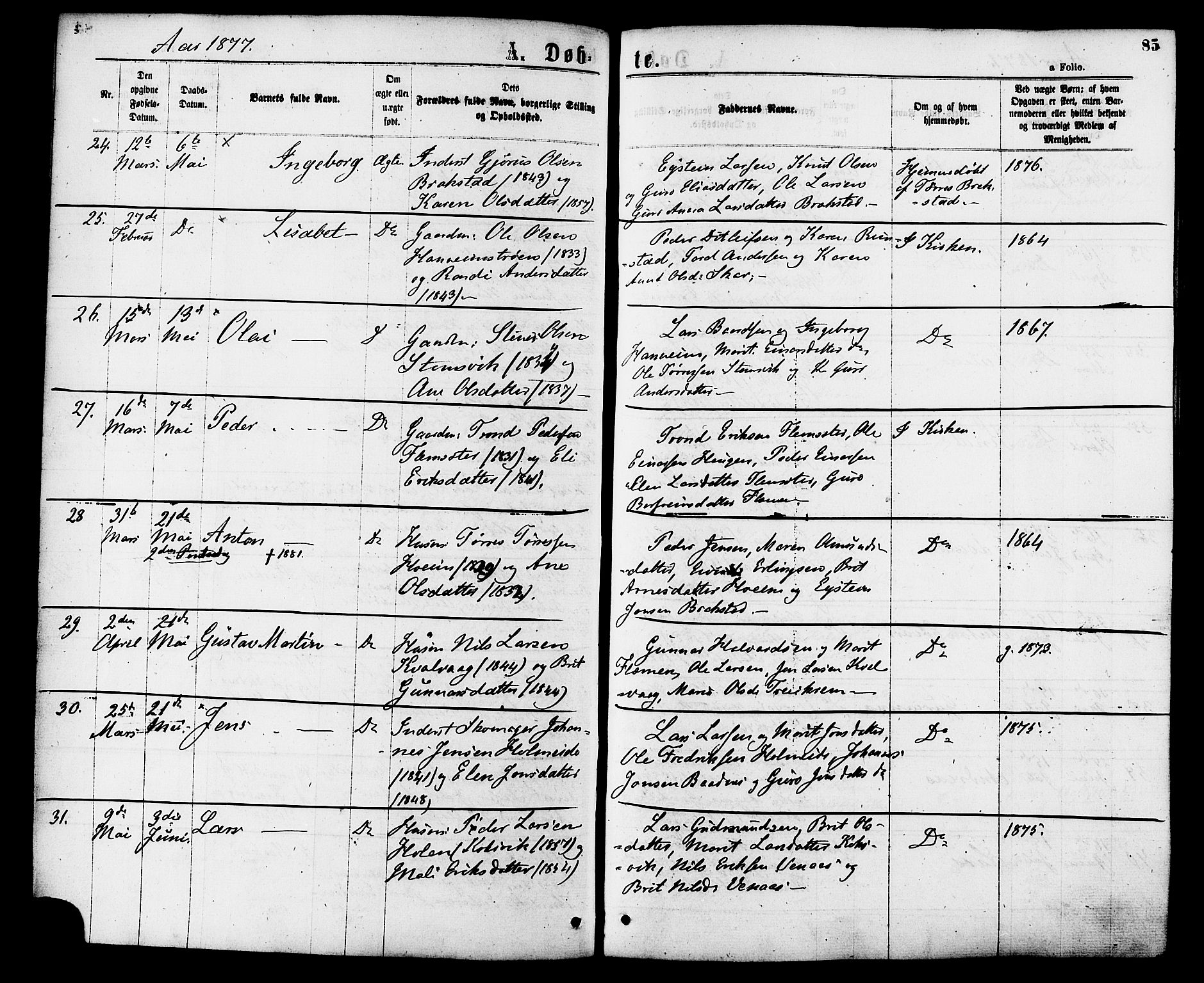 Ministerialprotokoller, klokkerbøker og fødselsregistre - Møre og Romsdal, AV/SAT-A-1454/586/L0986: Parish register (official) no. 586A12, 1867-1878, p. 85