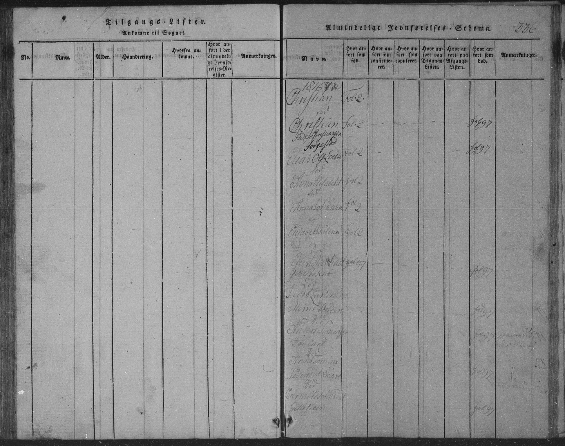 Sør-Audnedal sokneprestkontor, SAK/1111-0039/F/Fb/Fba/L0001: Parish register (copy) no. B 1, 1815-1850, p. 336