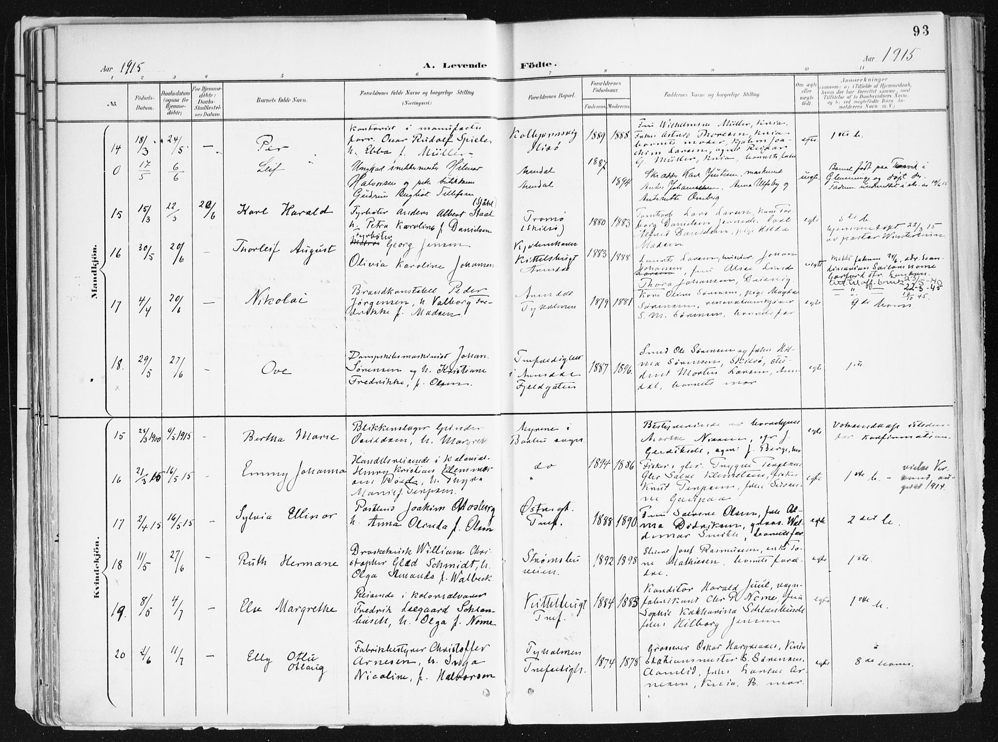 Arendal sokneprestkontor, Trefoldighet, AV/SAK-1111-0040/F/Fa/L0010: Parish register (official) no. A 10, 1900-1919, p. 93