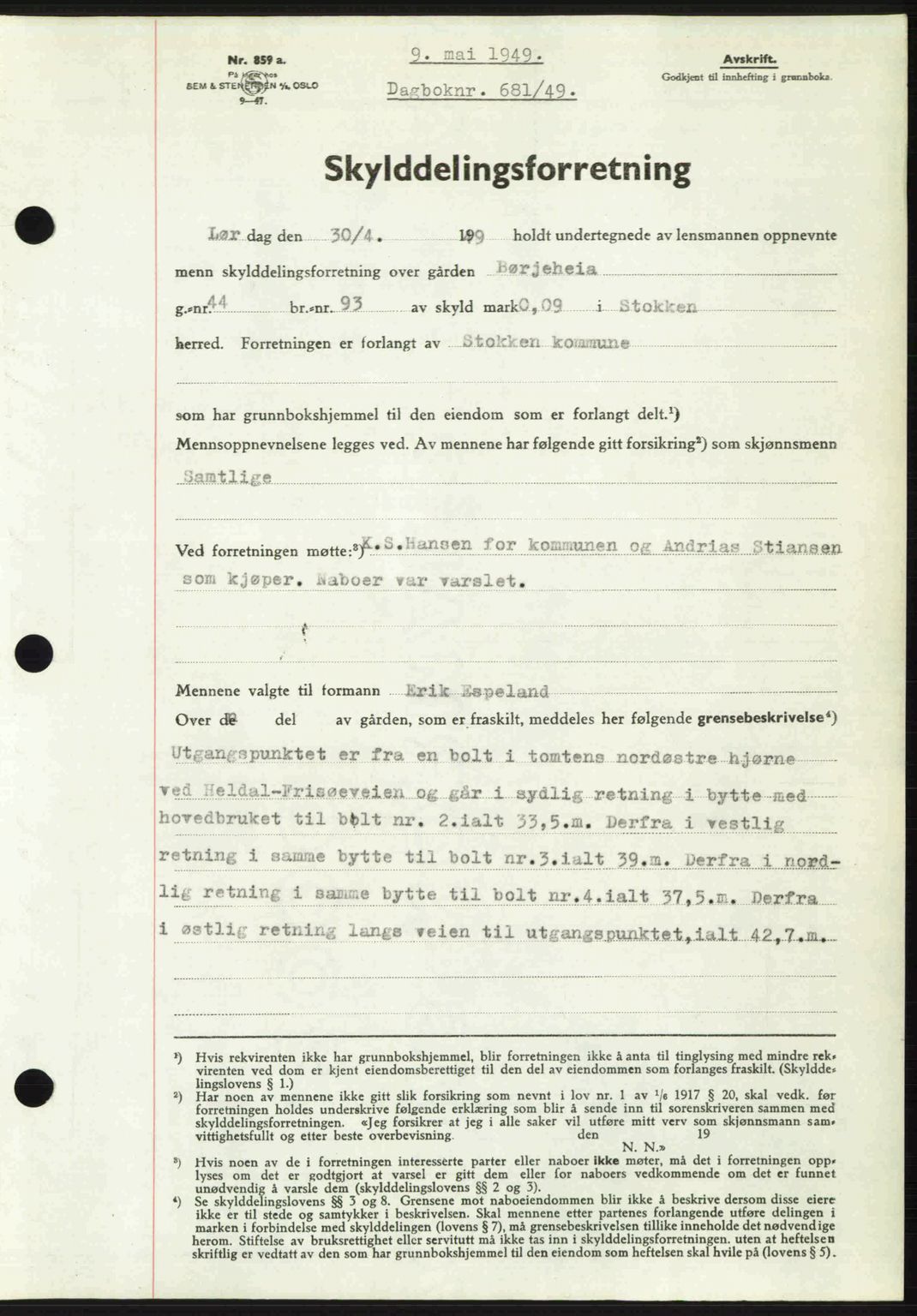 Nedenes sorenskriveri, SAK/1221-0006/G/Gb/Gba/L0060: Mortgage book no. A12, 1948-1949, Diary no: : 681/1949
