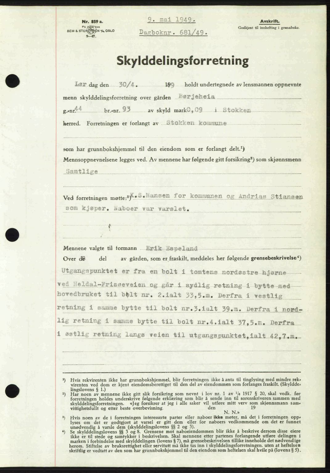 Nedenes sorenskriveri, AV/SAK-1221-0006/G/Gb/Gba/L0060: Mortgage book no. A12, 1948-1949, Diary no: : 681/1949