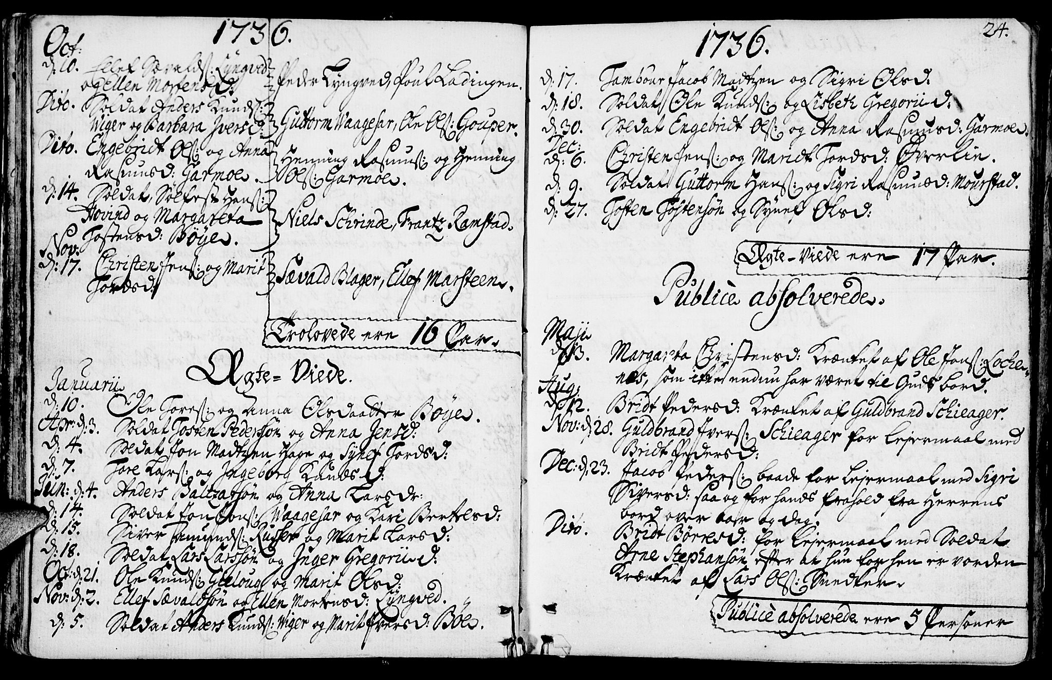 Lom prestekontor, SAH/PREST-070/K/L0001: Parish register (official) no. 1, 1733-1748, p. 24