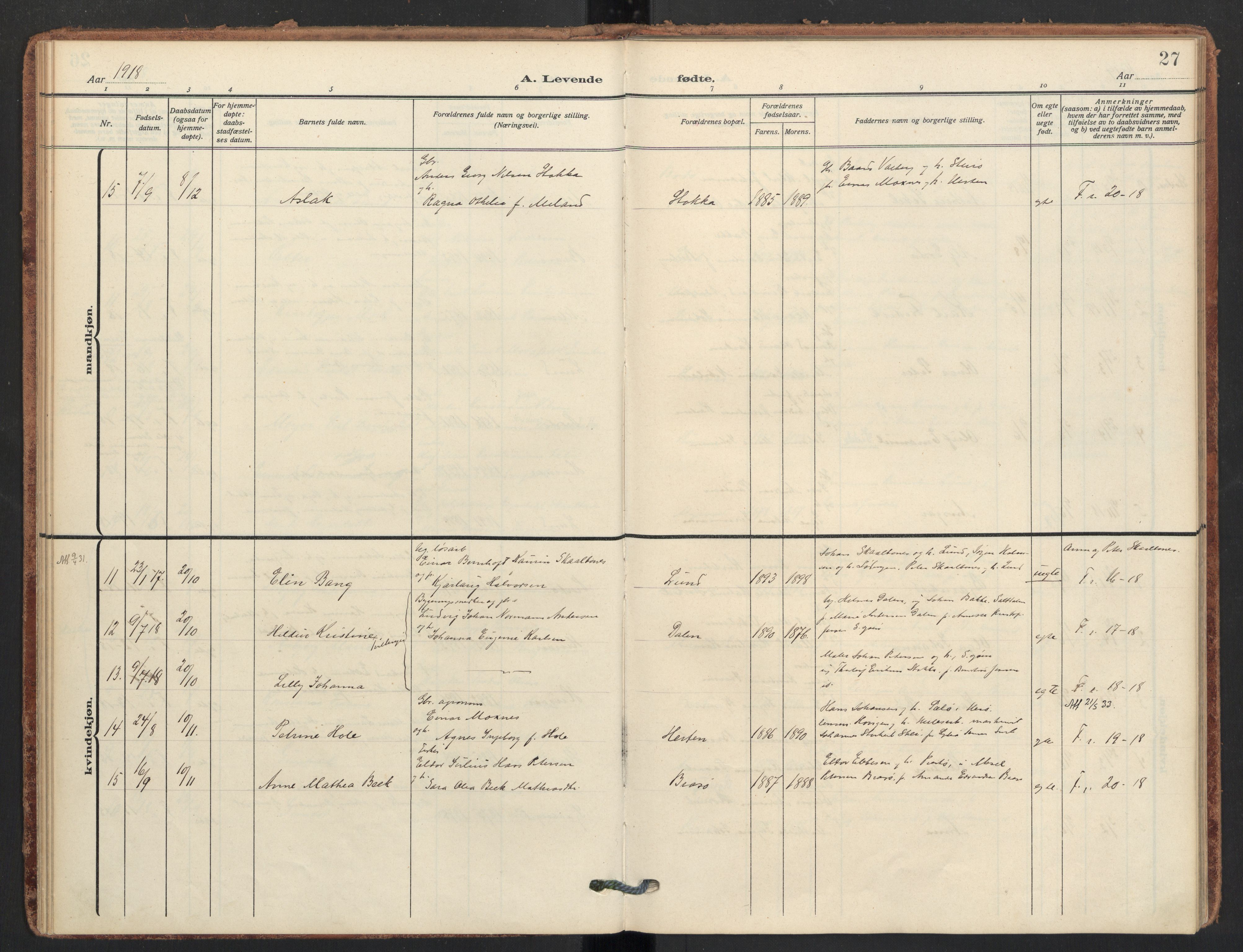 Ministerialprotokoller, klokkerbøker og fødselsregistre - Nordland, AV/SAT-A-1459/830/L0455: Parish register (official) no. 830A19, 1912-1942, p. 27