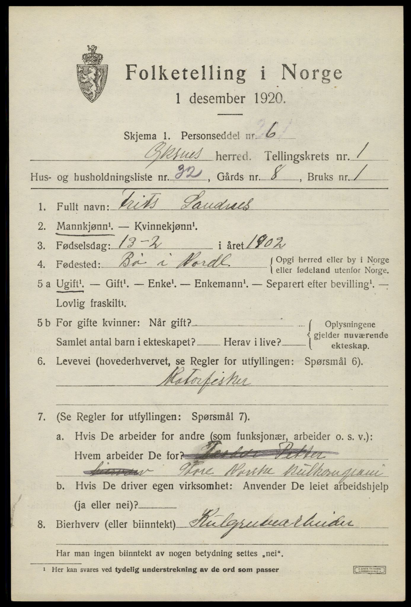 SAT, 1920 census for Øksnes, 1920, p. 1144