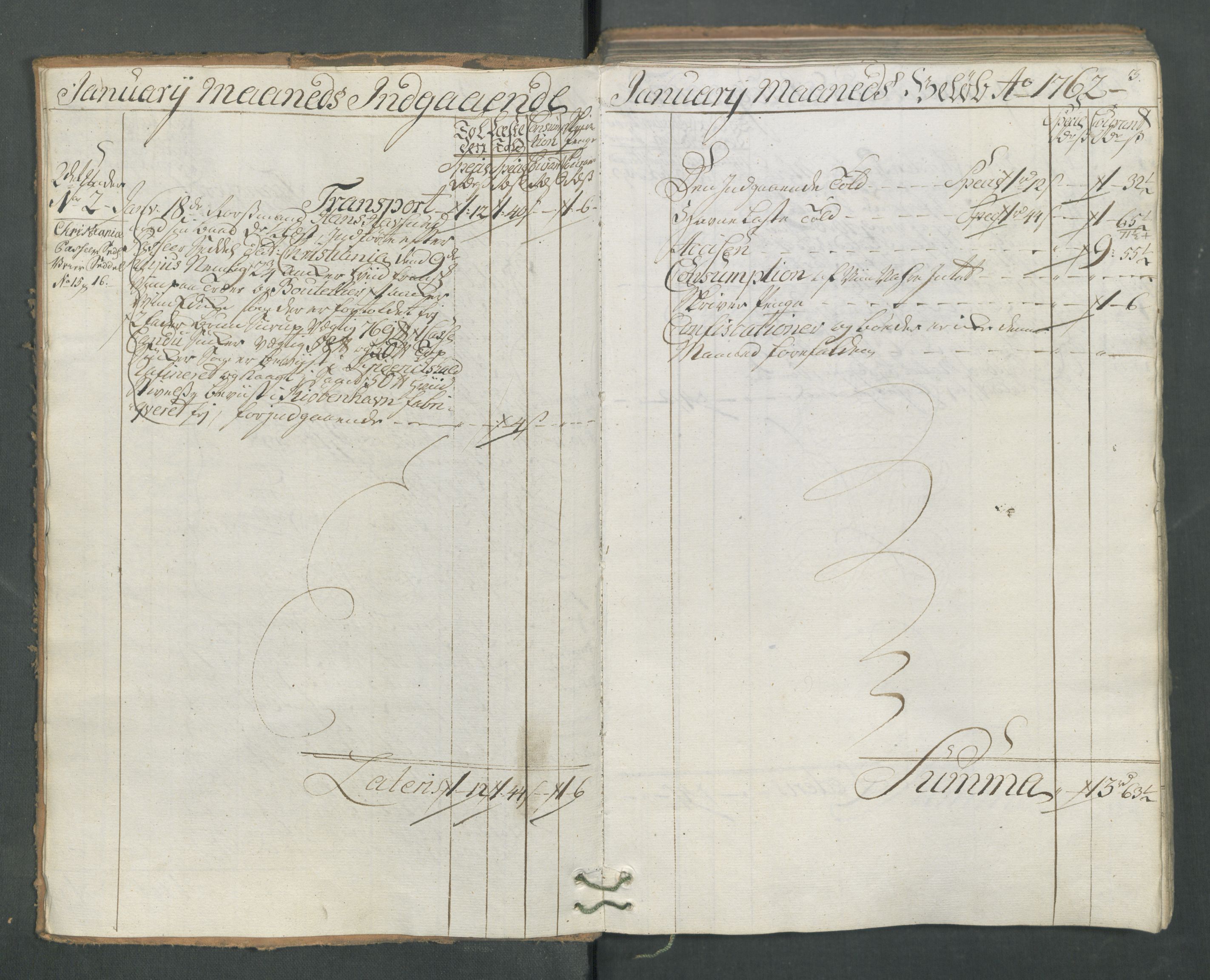 Generaltollkammeret, tollregnskaper, AV/RA-EA-5490/R13/L0032/0001: Tollregnskaper Kragerø / Inngående hovedtollbok, 1762, p. 2b-3a