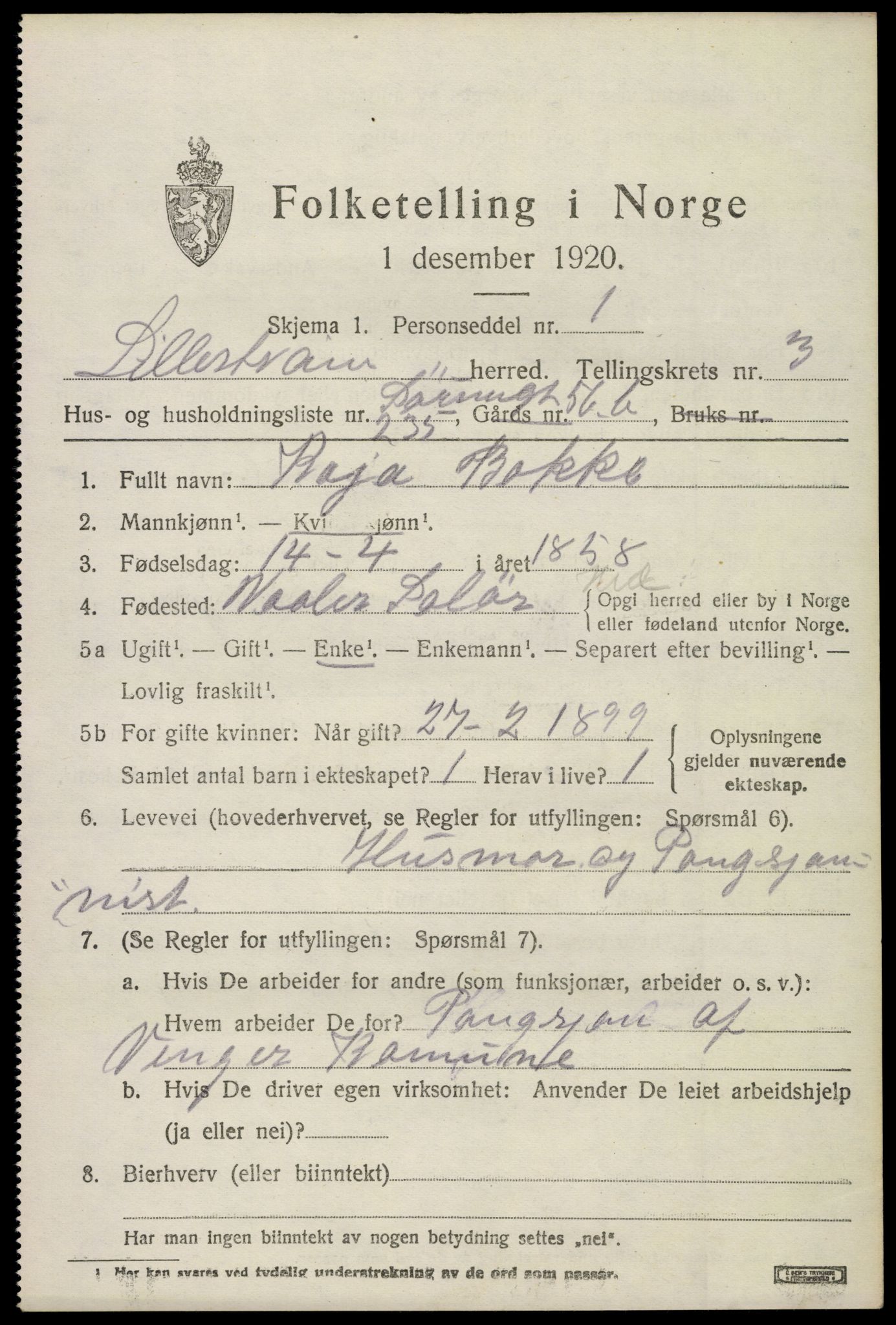 SAO, 1920 census for Lillestrøm, 1920, p. 11128