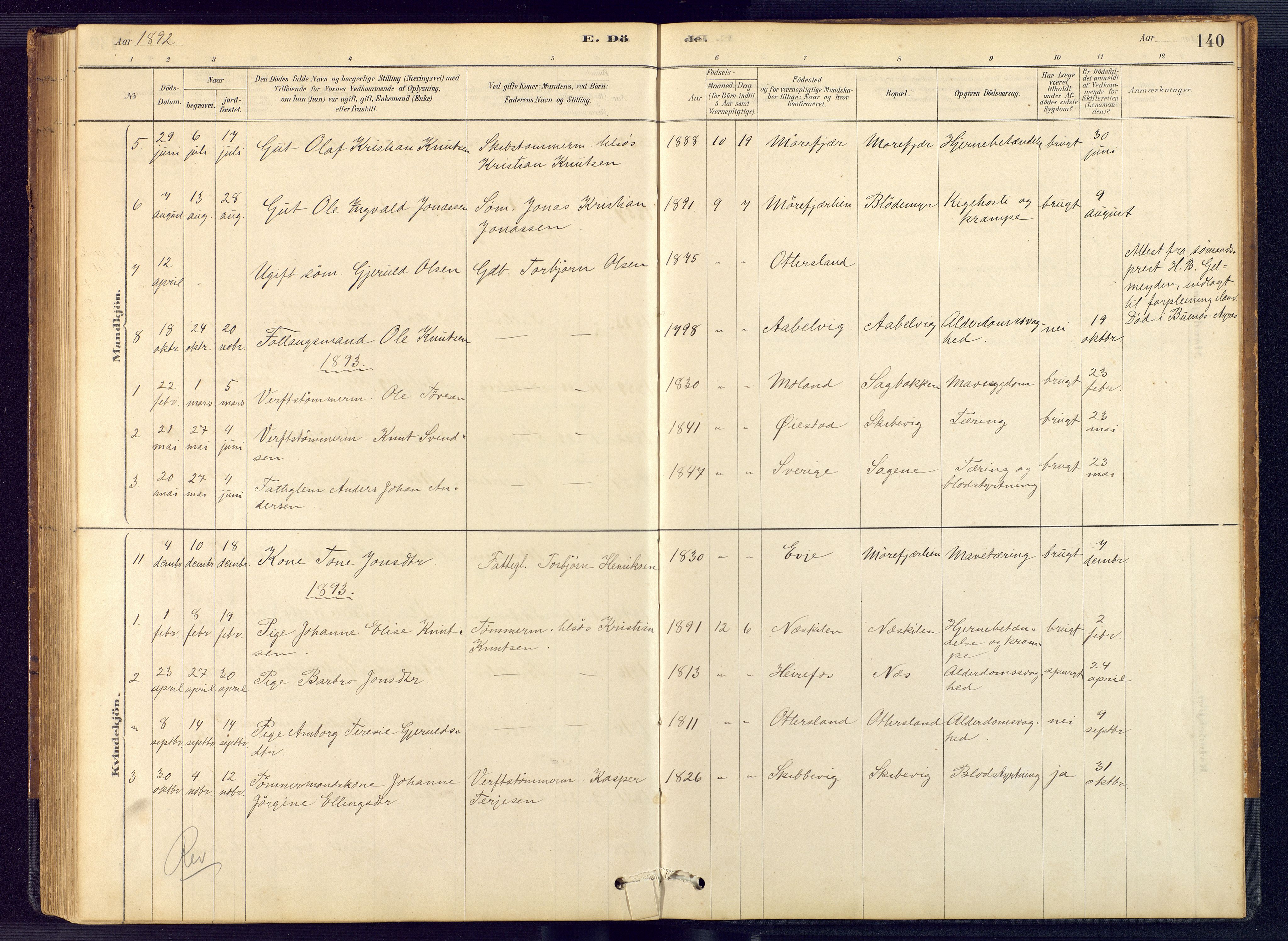 Austre Moland sokneprestkontor, SAK/1111-0001/F/Fb/Fbb/L0001: Parish register (copy) no. B 1, 1878-1904, p. 140