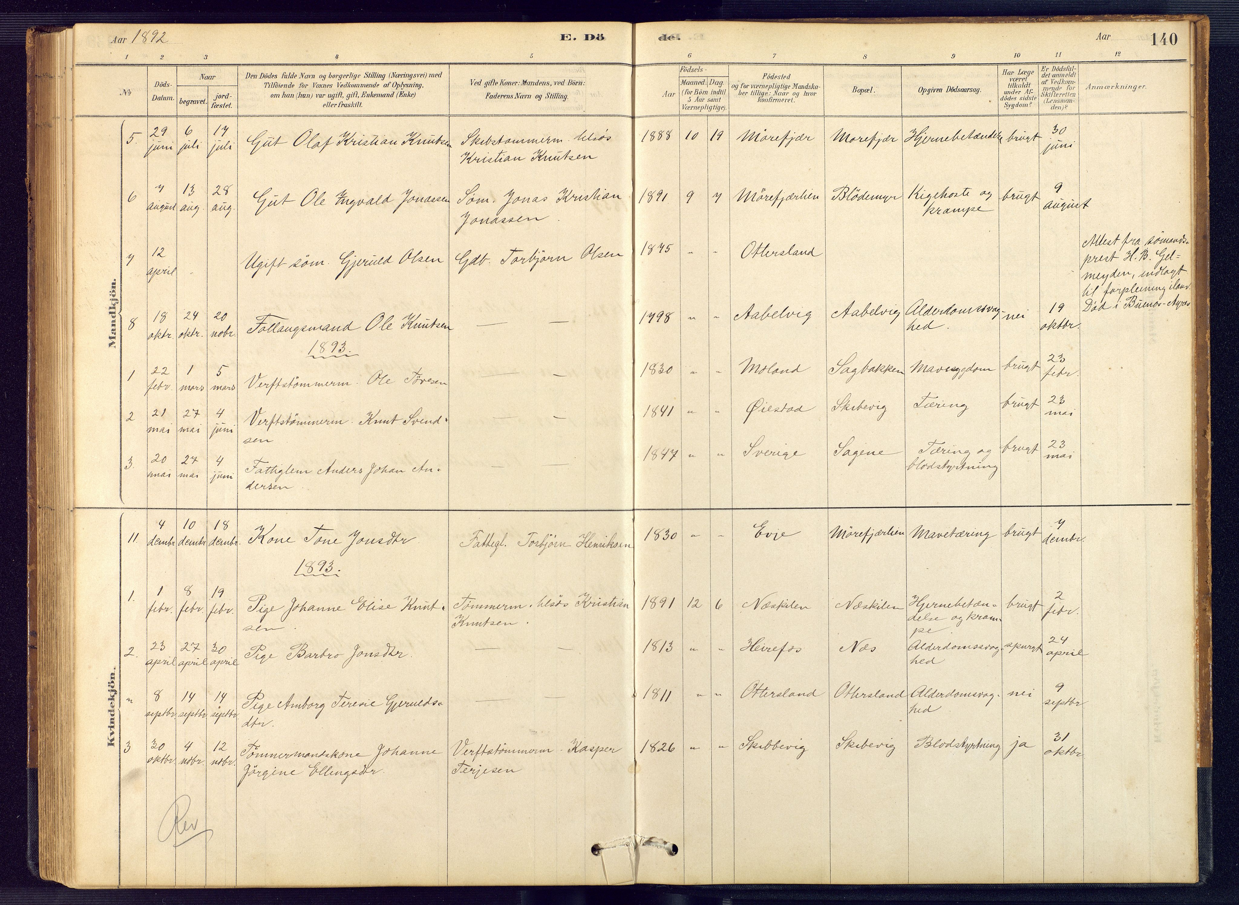 Austre Moland sokneprestkontor, AV/SAK-1111-0001/F/Fb/Fbb/L0001: Parish register (copy) no. B 1, 1878-1904, p. 140