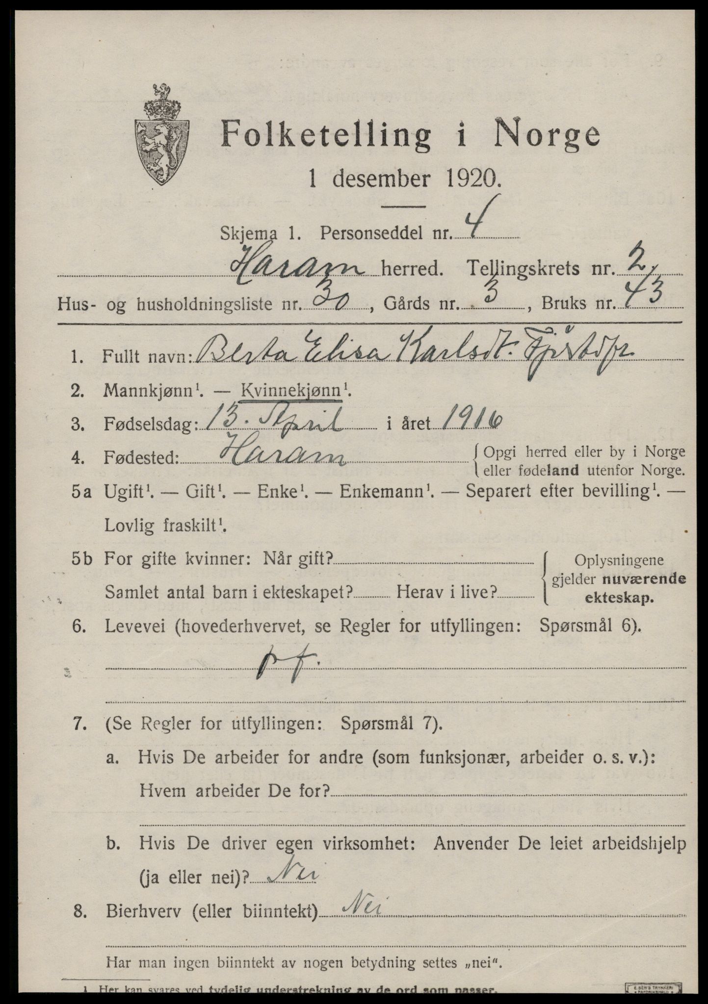 SAT, 1920 census for Haram, 1920, p. 1827