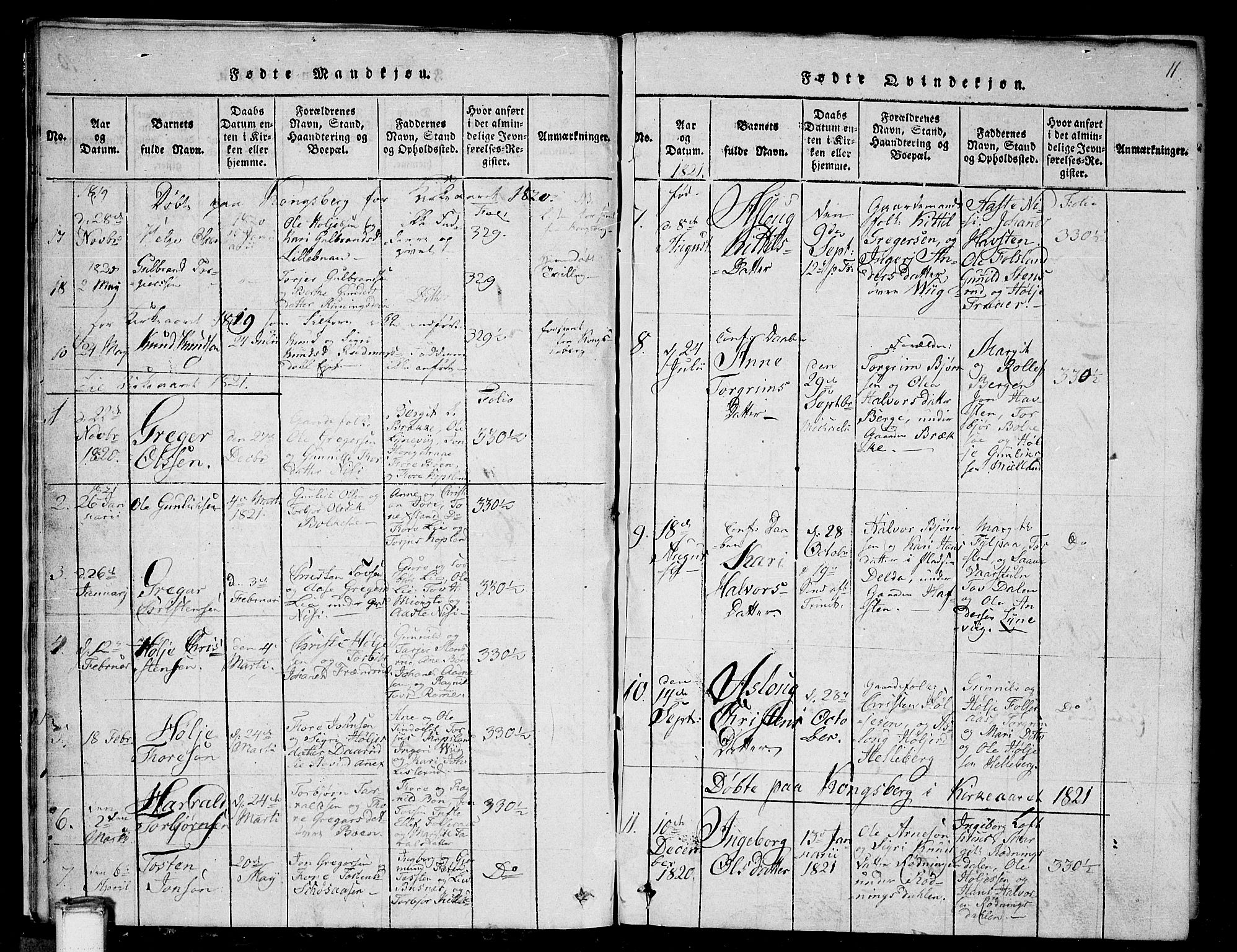 Gransherad kirkebøker, SAKO/A-267/G/Ga/L0001: Parish register (copy) no. I 1, 1815-1842, p. 11